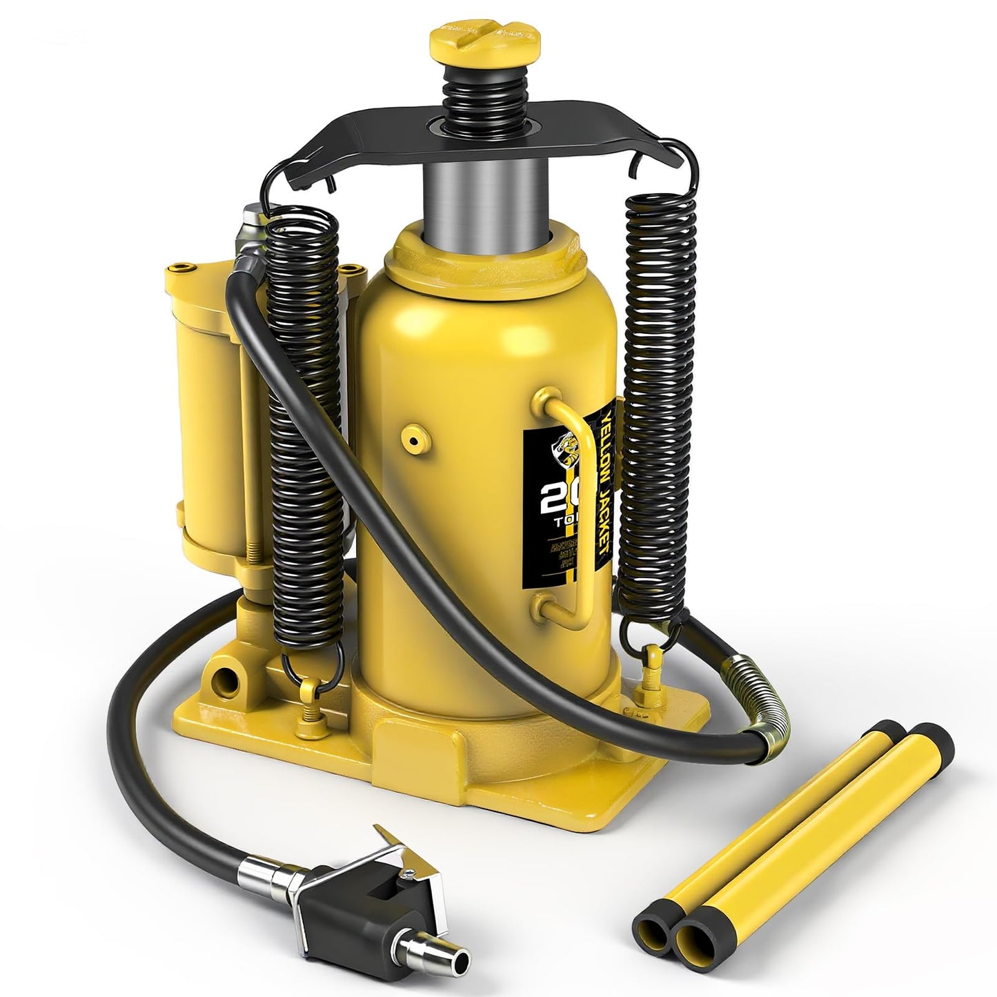 YELLOW JACKET Pneumatic Air Bottle Jack 20 Ton with Manual Hand Pump and Air Pump for Heavy Duty Auto Trucks