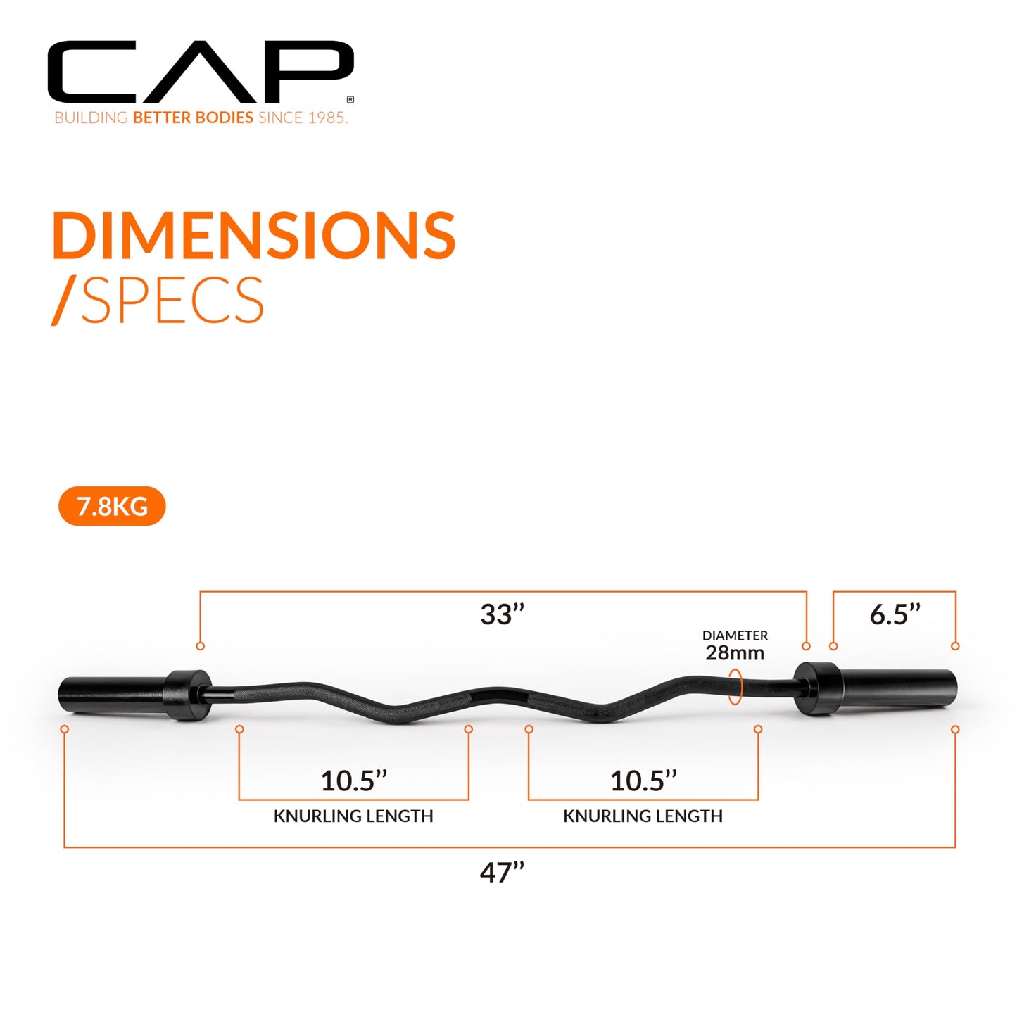 CAP Barbell 2' Olympic Solid Curl Bar, 47-Inch, No Collars, Black (New Version) (OBIS-47B-3)