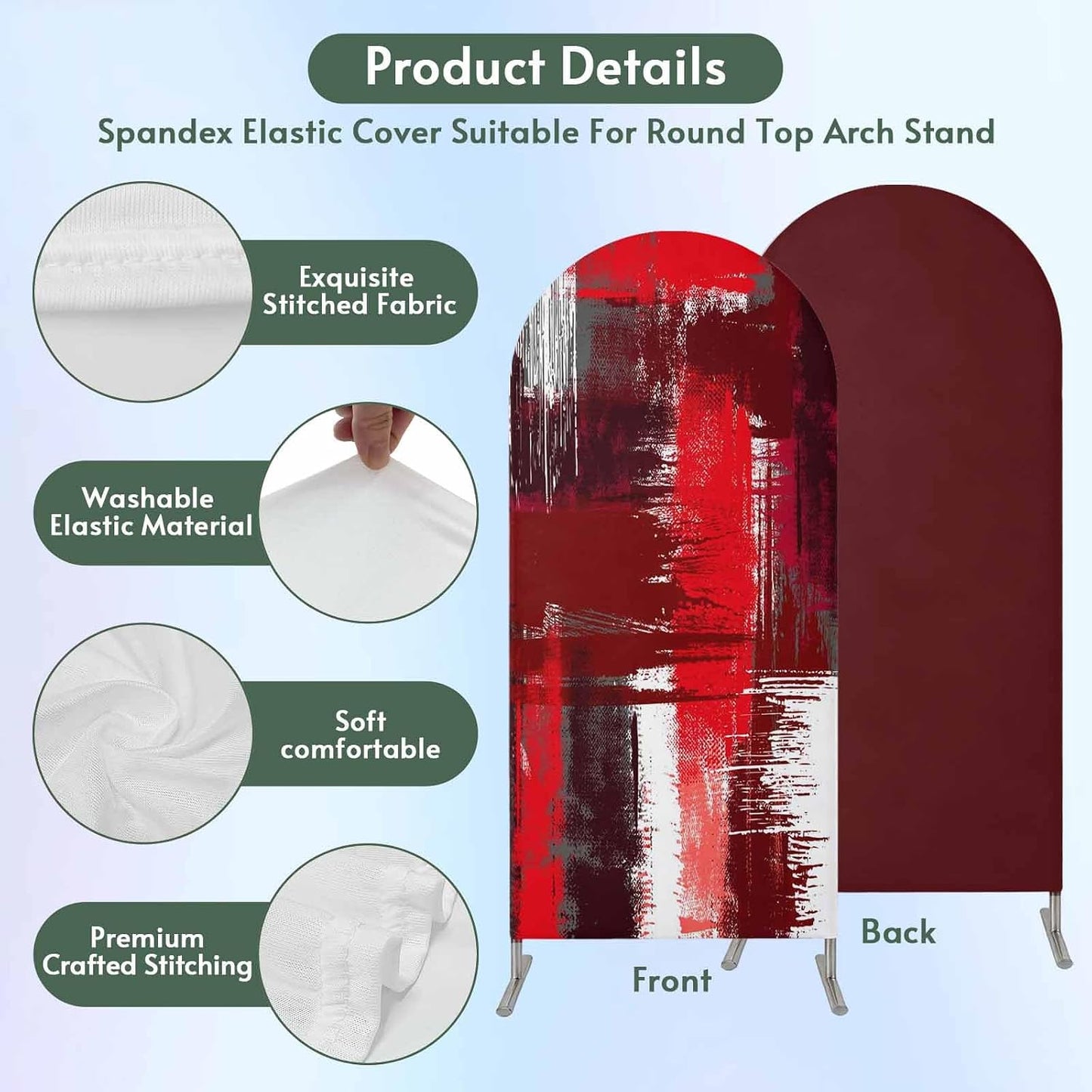 Jnbasdffb 7.2 Red Abstract Wedding Arch Cover, Stretchy Spandex Arch Backdrop Stand Covers FT, Modern Mottled Art Oil