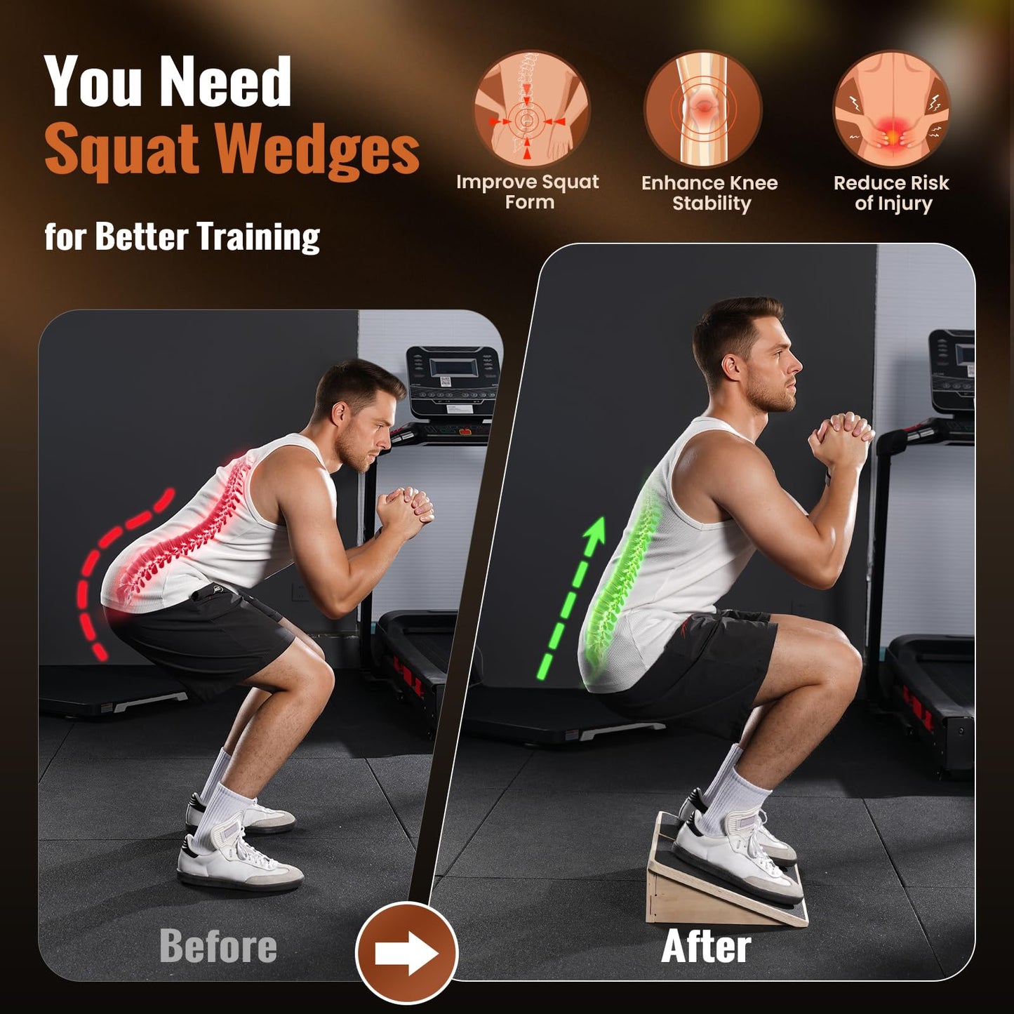 Sportneer Squat Wedge - Squat Wedge Block 1200 LBS - 15°/ 20° Slant Board for Squats Wooden Heel Elevated Board for Squats Weightliting Home Gym Squat Wedge Non-Slip (Black, 20°)