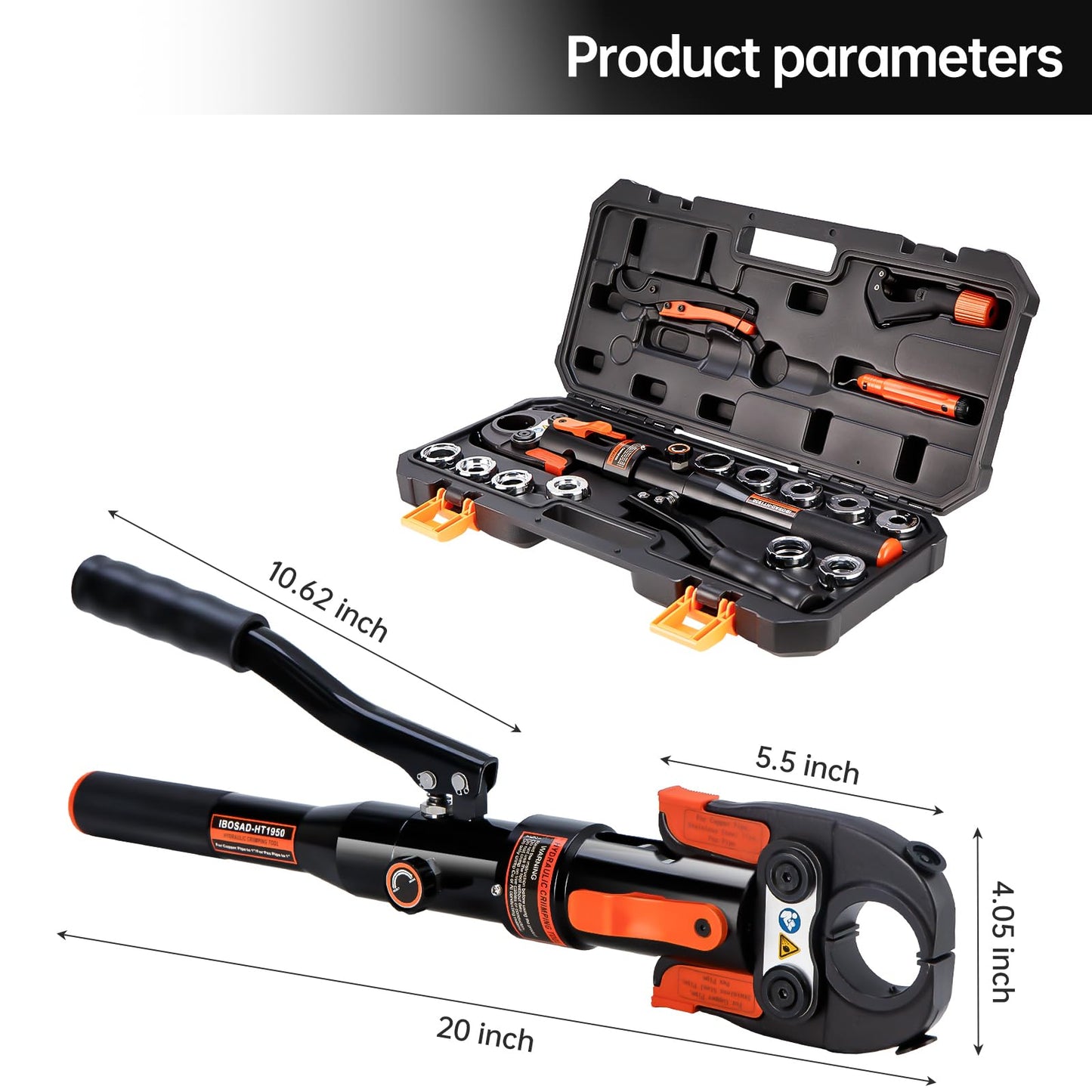 IBOSAD Hydraulic Copper Pipe Tube Fittings Crimping Tools with1/2,3/4,1" Dies for copper Pipe and F877 Stainless PEX Press Sleeves,3/8",1/2",5/8",3/4",1" Dies for ASTM F1807 Pex Pipe Copper Ring