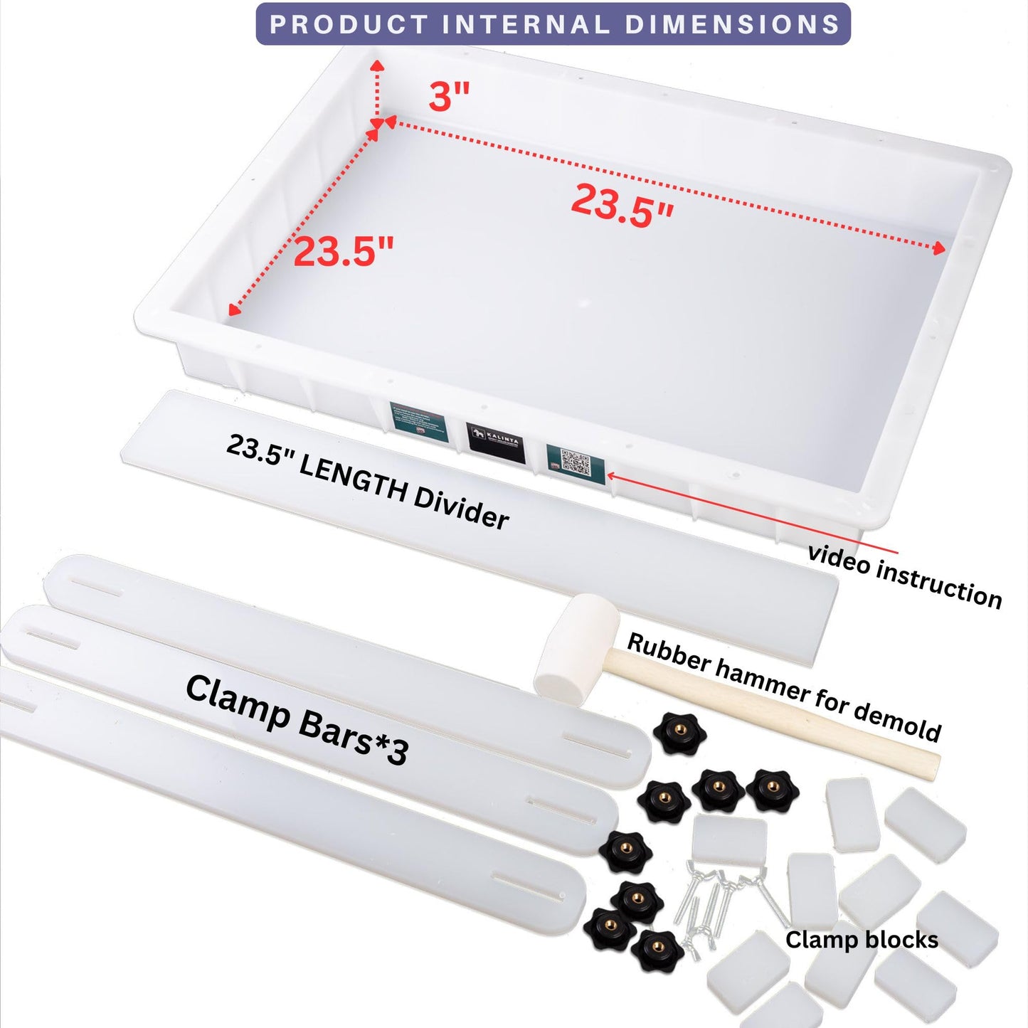 Kalinta Epoxy Mold with Divider Adjustable- 23.5x23.5x3in No-Seal Resin Mold Integrated Clamping System - Perfect for Beginners & Experienced Artists Alike - Ideal for Creative Resin Art Projects