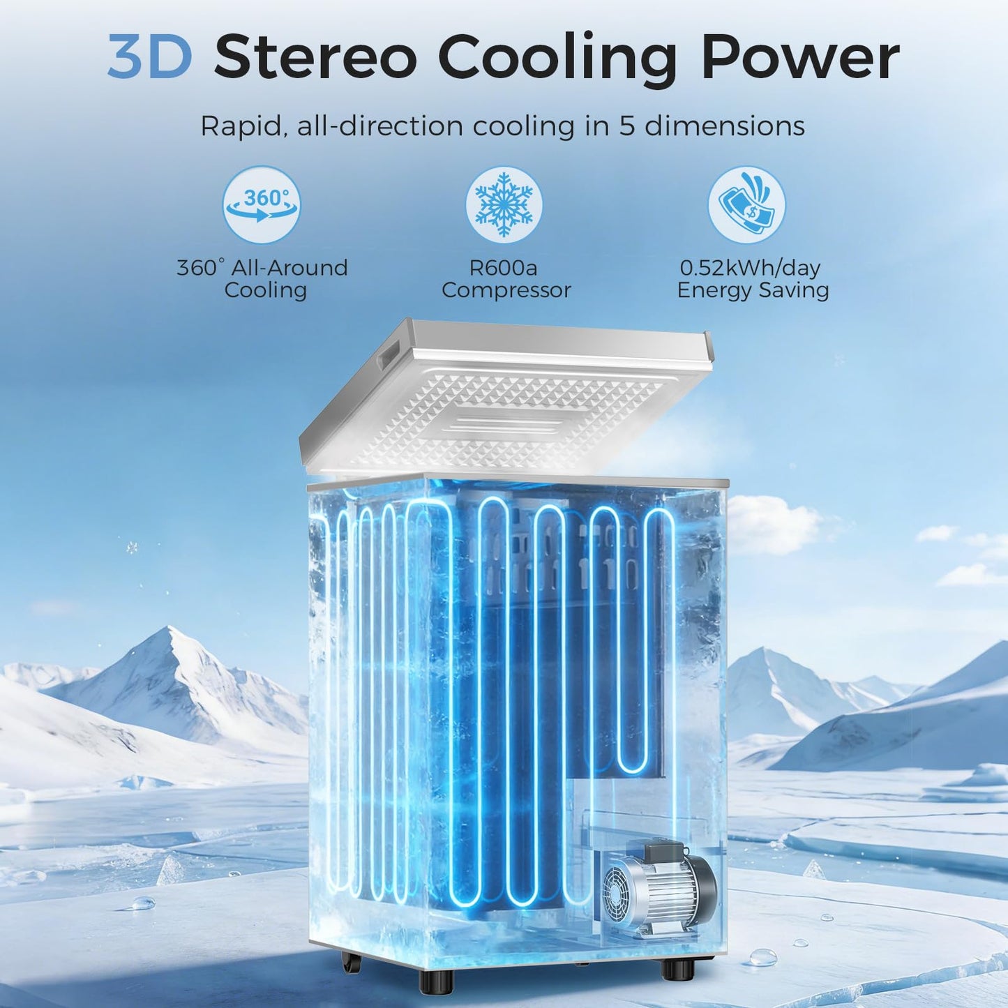 OSTBA 3.5 Cu.Ft Chest Freezer, Compact Deep Freezer with 2 Removable Baskets, Bottom Wheels, 6-Level Temperature Control with Fast Freeze Mode, Energy Saving Quiet Freezer, Silver