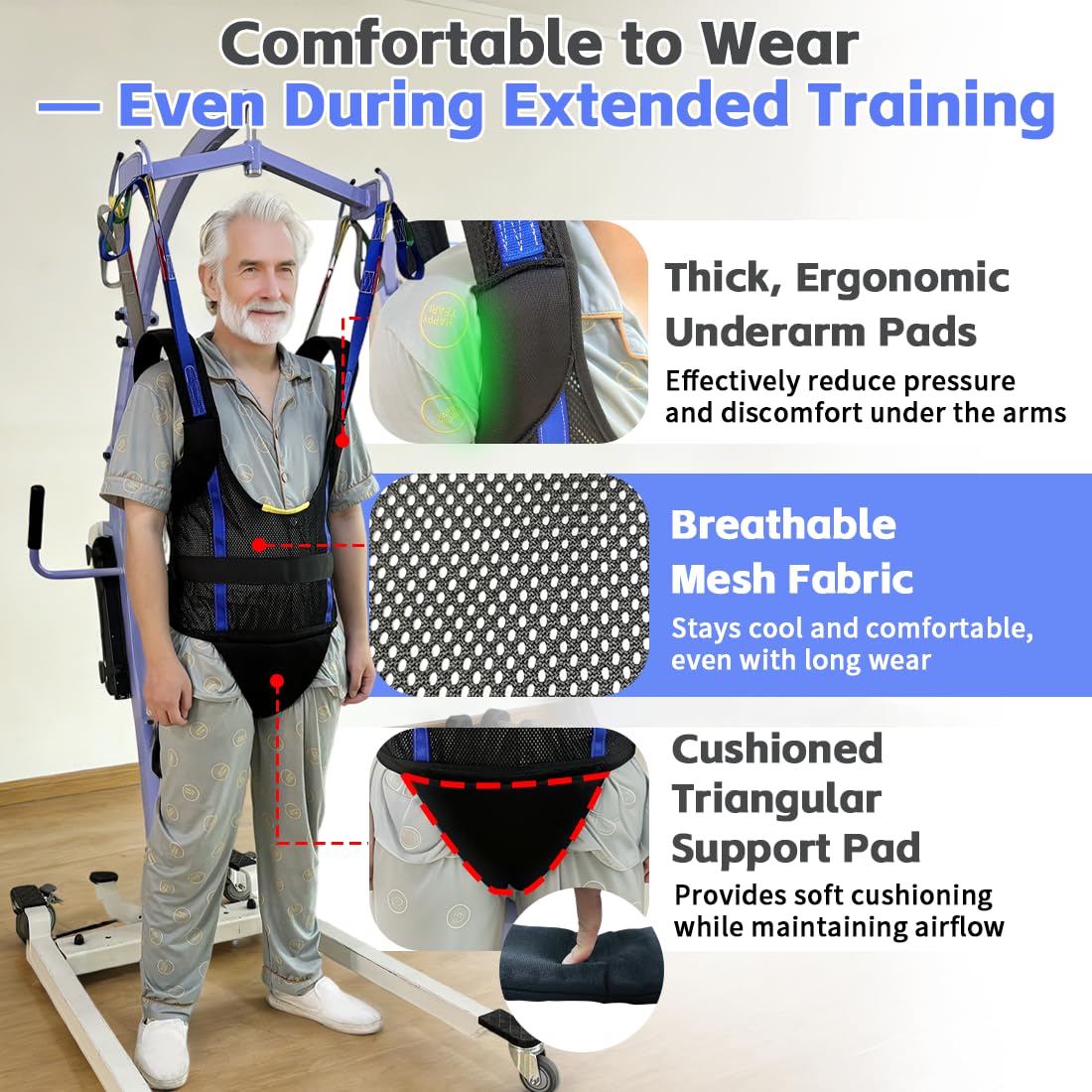 EHUCONELDEX Patient Walking Sling for Ambulation Training,Comfort Padded Lift Walking Sling Standing Aids Suitable for Portable Support -SWL 550 Lbs (Black, Medium)