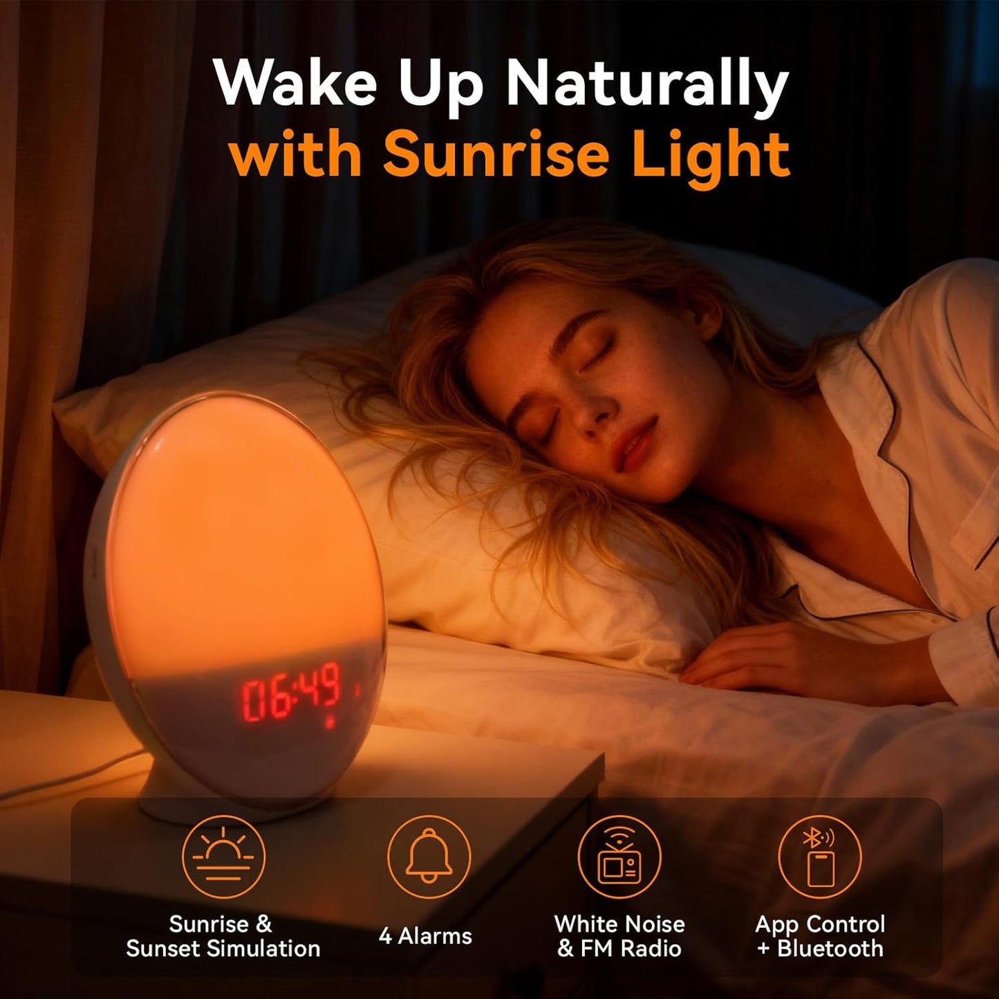 Sunrise&Sunset 11 Sunrise Alarm Clock with App Control for Heavy Sleepers, Bedroom, Wake Up Light with Simulation