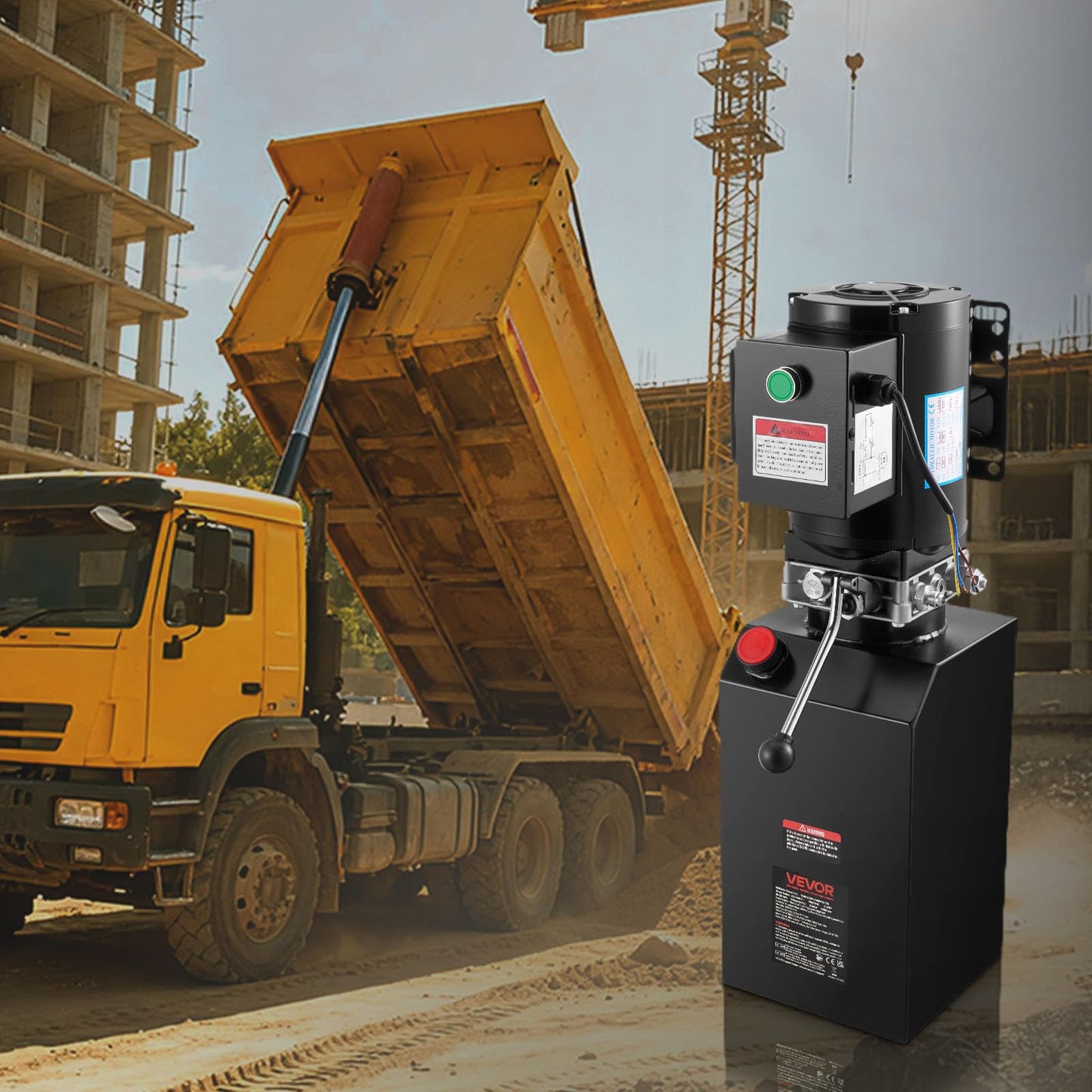 VEVOR 14 Quart Hydraulic Power Unit, Single Acting Steel Dump Trailer Pump, 3200 PSI Max Relief Pressure & 1.7 GPM Flow Rate, 220-240V Hydraulic Pump with Metal Reservoir for Dump Trailer Car Lifting