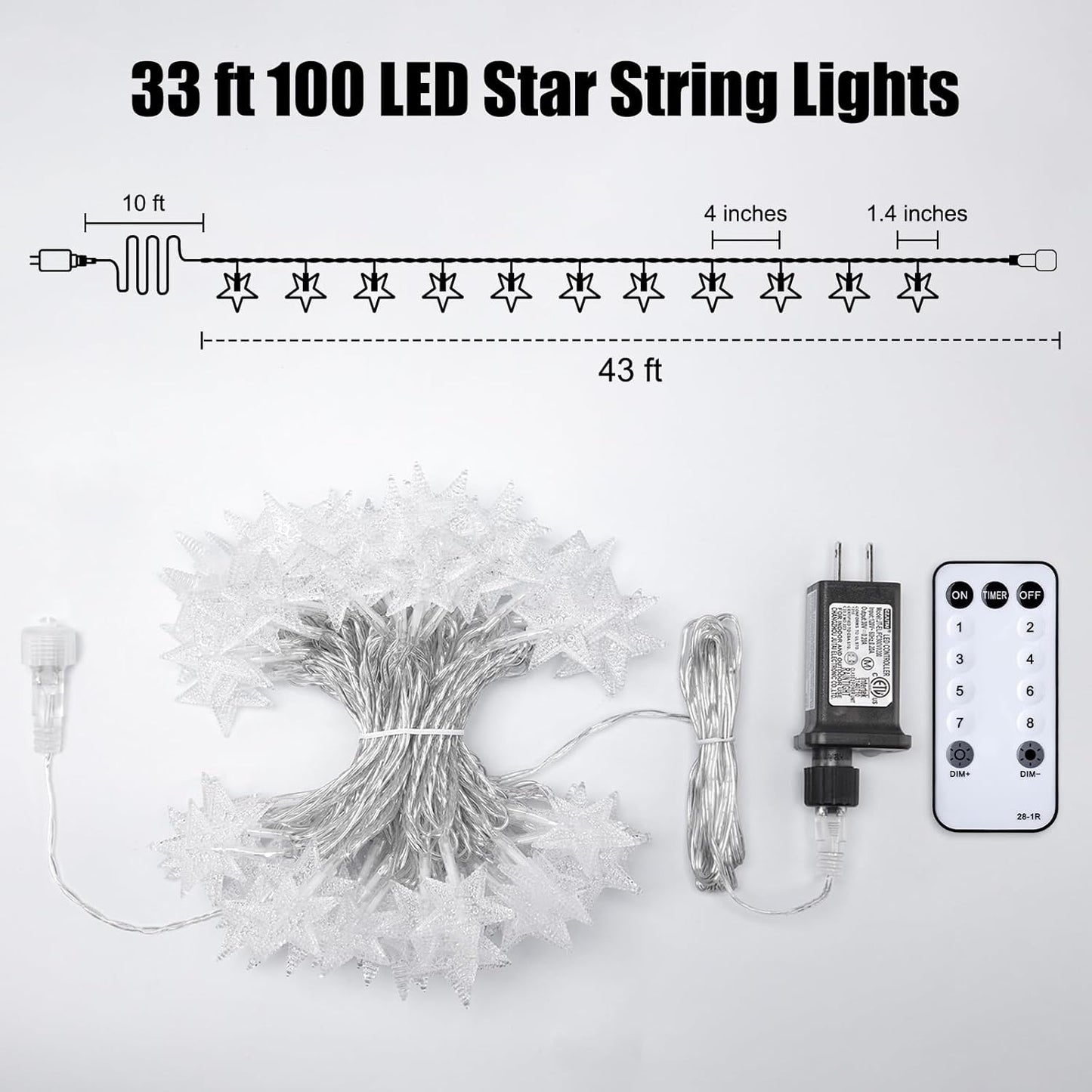 Star String Lights - 33 Ft 100 LED Waterproof Fairy Lights with Remote & Timer | 8 Modes for Home Decor