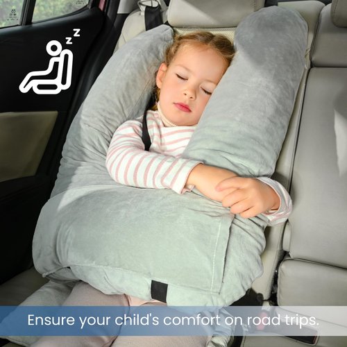 MOAOO Travel Pillow, Car Pillow for Kids & Adults, Kid Travel Sleeping Pillows for Neck & Body Support, Car Travel Essentials Pillow on Road Trips, Gray