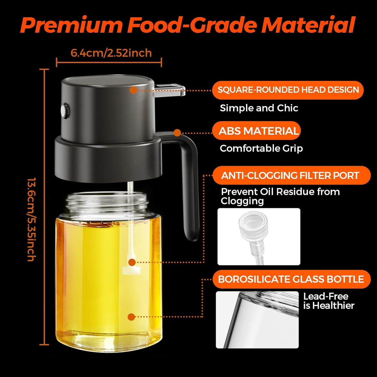 YARRAMATE Mini Oil Sprayer - 6.8 OZ Premium Food-Grade Olive Oil Spray Bottle for Cooking | Portable Kitchen Mister (Black)