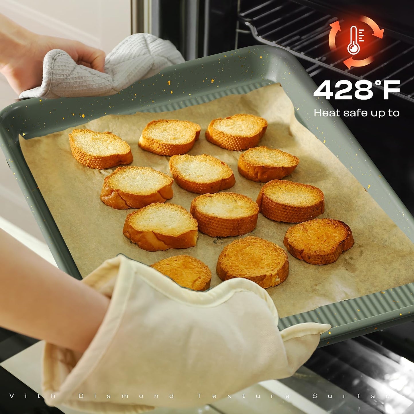 Regine Switzerland 8-Piece Nonstick Bakeware Set - Stackable Oven Pans with Cooling Rack & Ceramic Coating in Green
