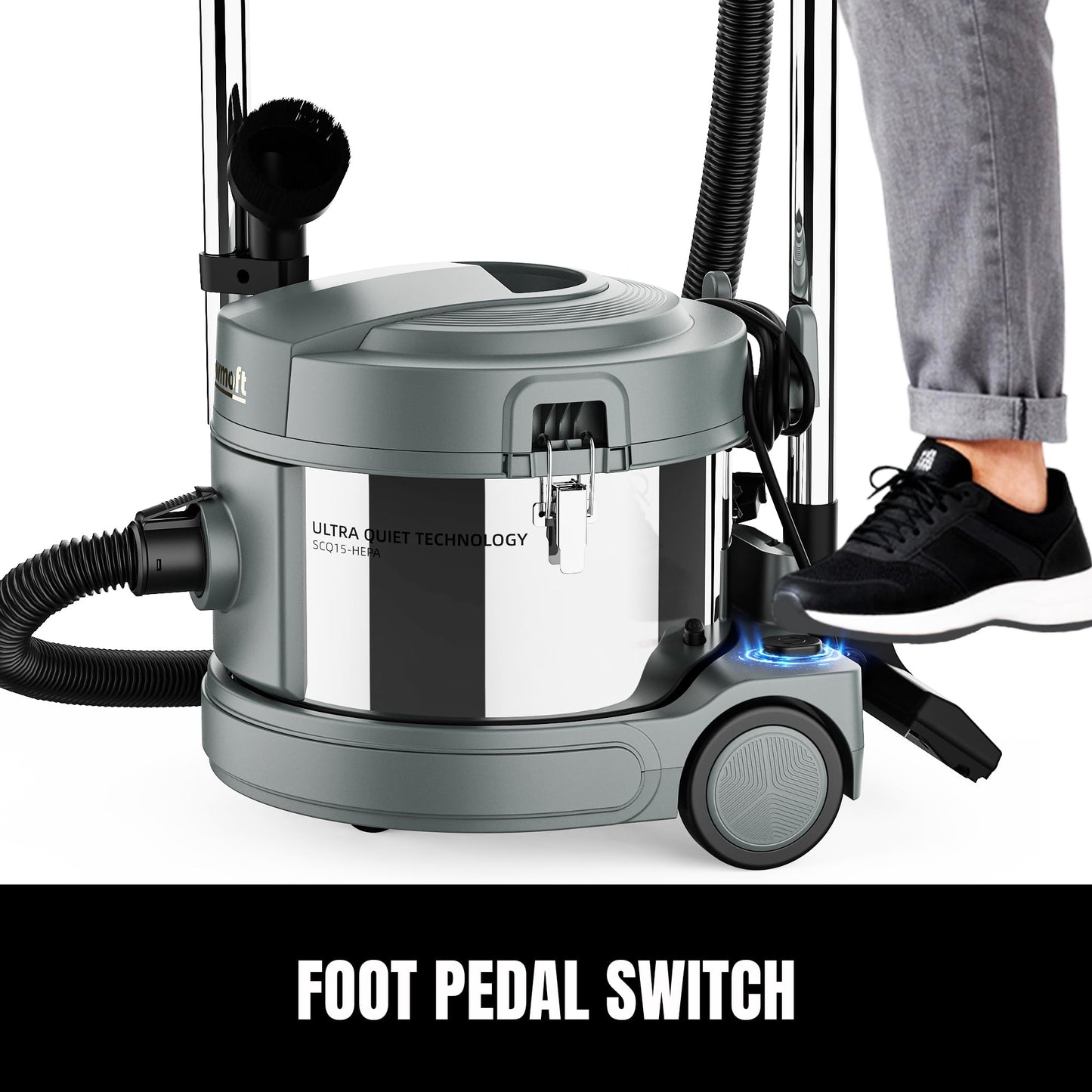 YOWMOFT SCQ15-HEPA, 4 Gallon Canister Vacuum, Ultra-Quiet Canister Vacuum Cleaner, 35Ft. Cord, Commercial Ultra Quiet Vacuum Cleaner for Hotel & Office, HEPA Canister Vacuum for Professional Clean