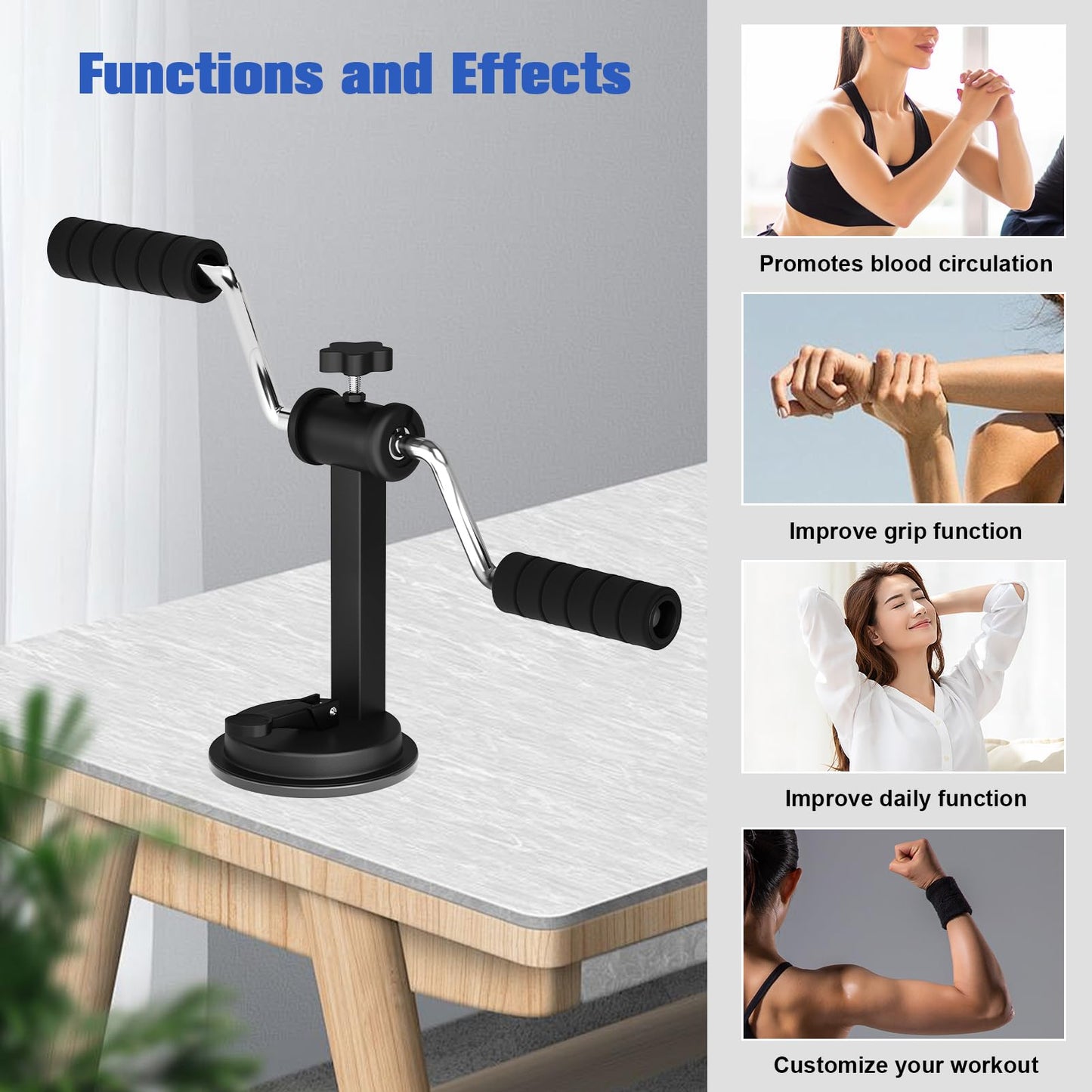Arm Bike for Rehabilitation Exercise for the Elderly, Physical Therapy Equipment, Designed for Arm and Shoulder, Adjustable Resistance, Industrial Suction Cup Fixation, Black, Home Use