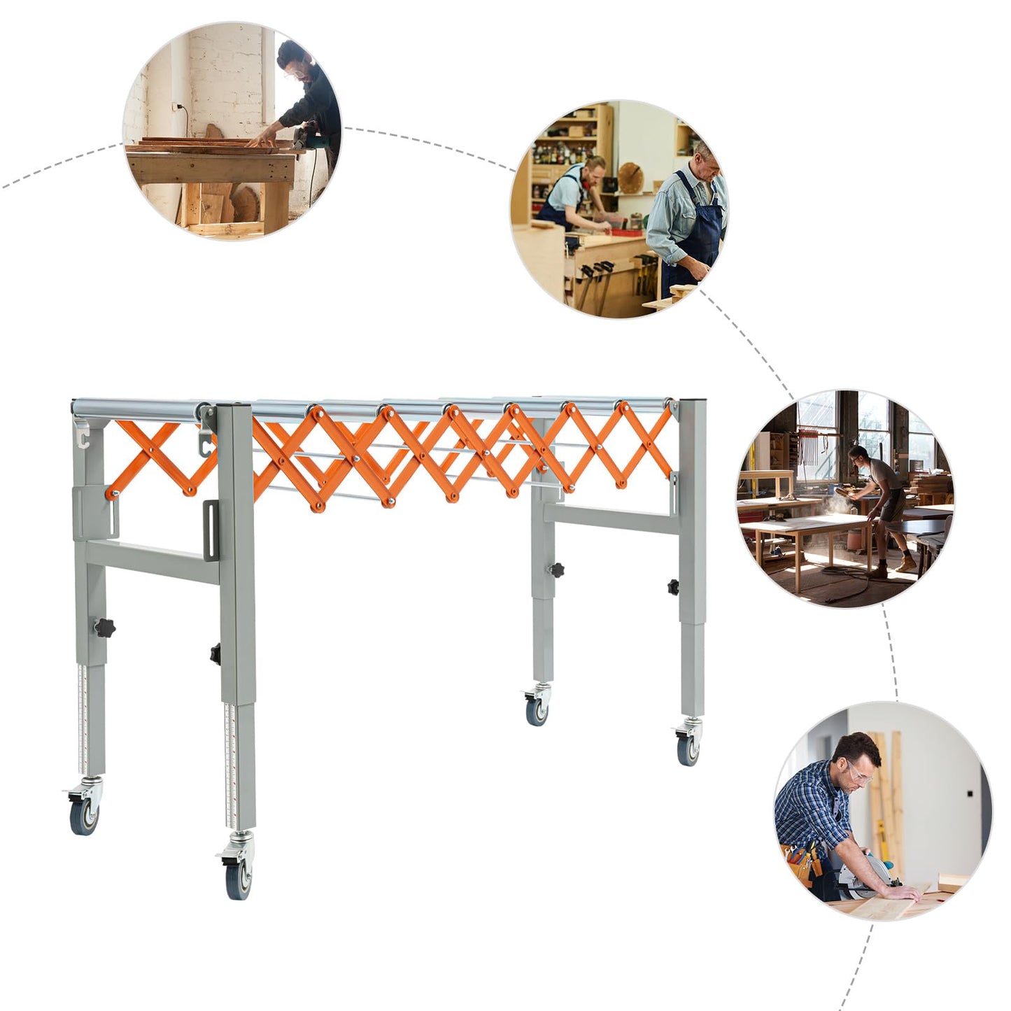 Adjustable Conveyor Roller Stand, Expandable Gravity Conveyor on Wheels Infeed/Outfeed Support Roller Turning Conveyors Belt with 2 Hooks for Warehouse Factory Various Conveying