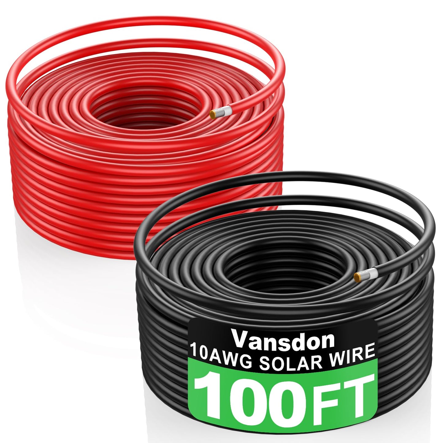 Vansdon 2x100FT Solar Wire 10AWG， Solar Panel Cable Tinned Copper PV Wire for Outdoor Camping RV Solar Panels Inverter Automotive Boat Marine