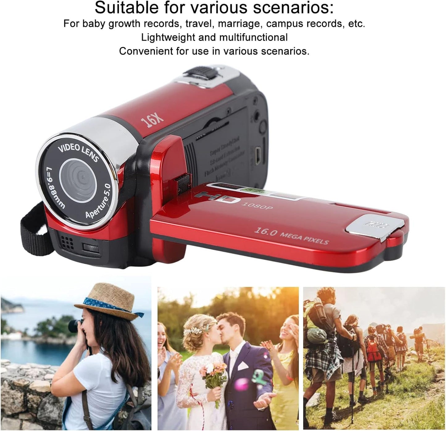 FOSA 1080P 16MP 16x 2.7in HD Camera Camcorder, DV Camera Digital Zoom Video Camera, TFT Rotatable Screen, Built