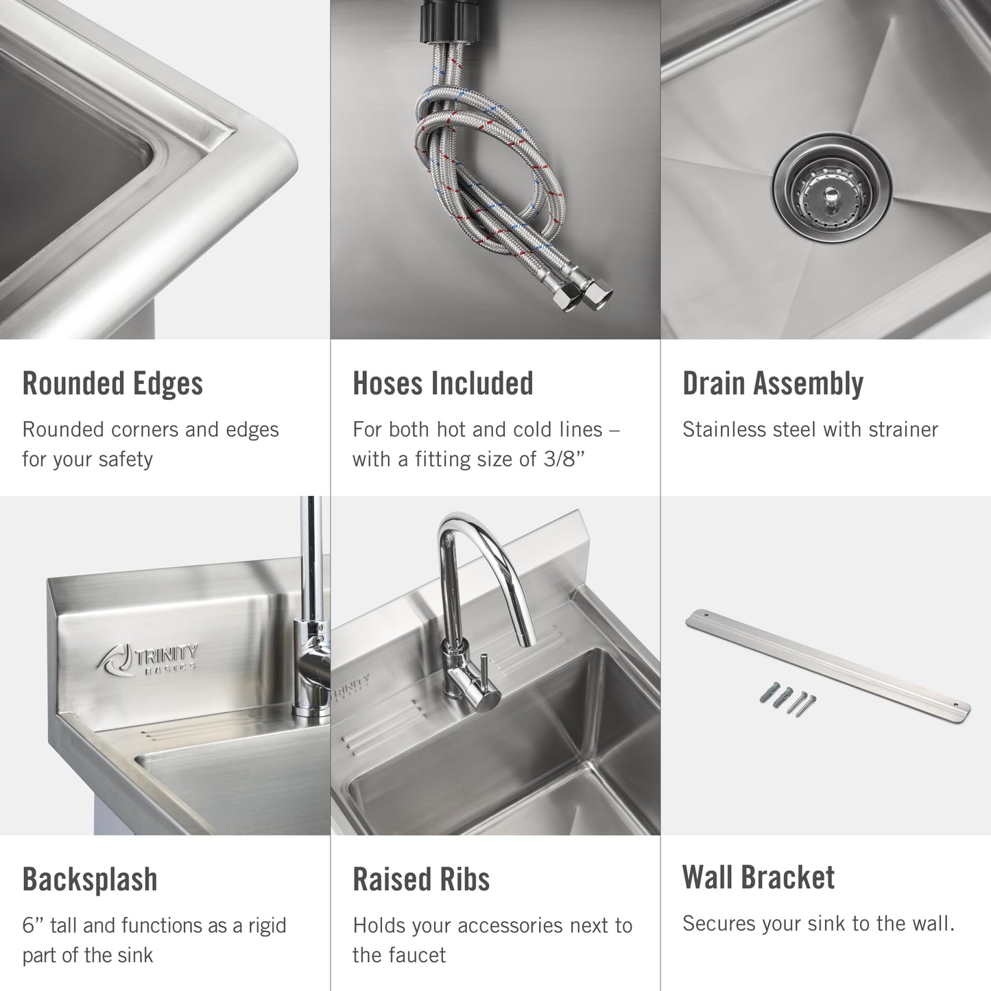 TRINITY BASICS 21.5in Freestanding Stainless Steel Utility Sink, NSF Sink For Laundry Room, Garage, Shop, Kitchen Prep, Food Truck, Dog Wash, with Hot/Cold Pullout Chrome Faucet, 21.5” x 24” x 49.2”
