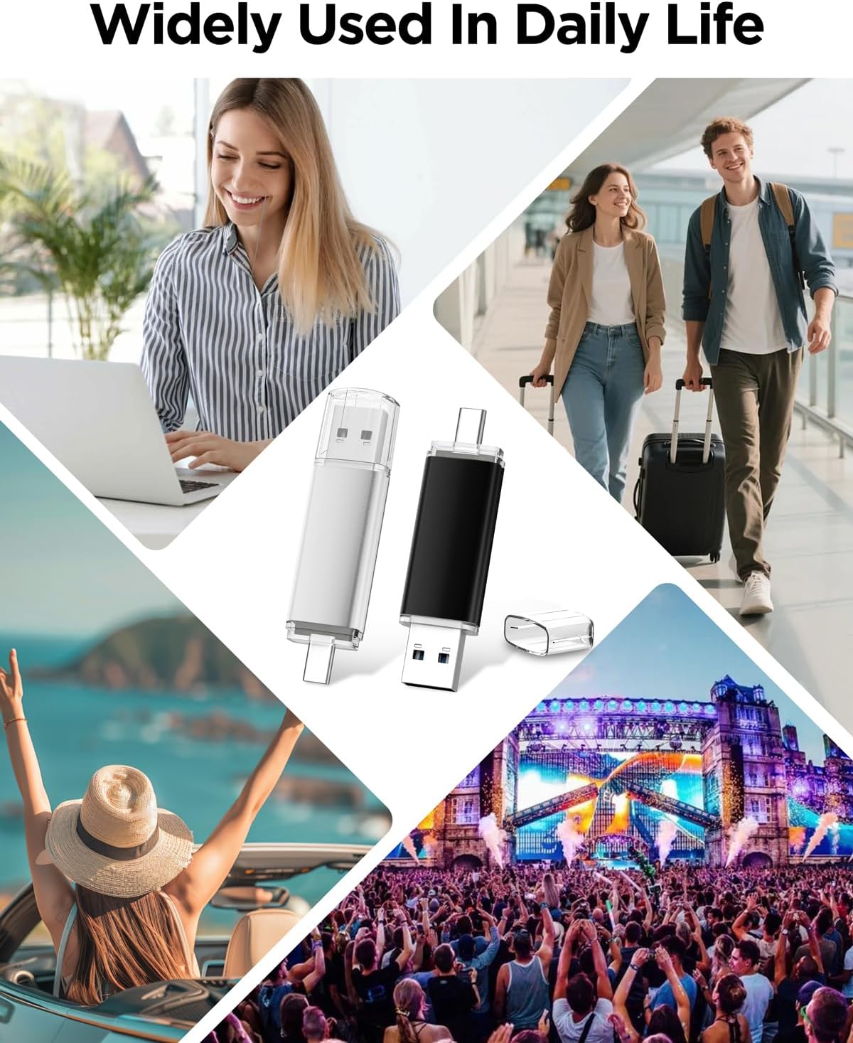 AreTop 16GB 2.0 16GB 2-in-1 16/15, 5 Pack USB C Thumb Drive USB Dual Flash Drive USB Drive Portable Type-C Memory Stick