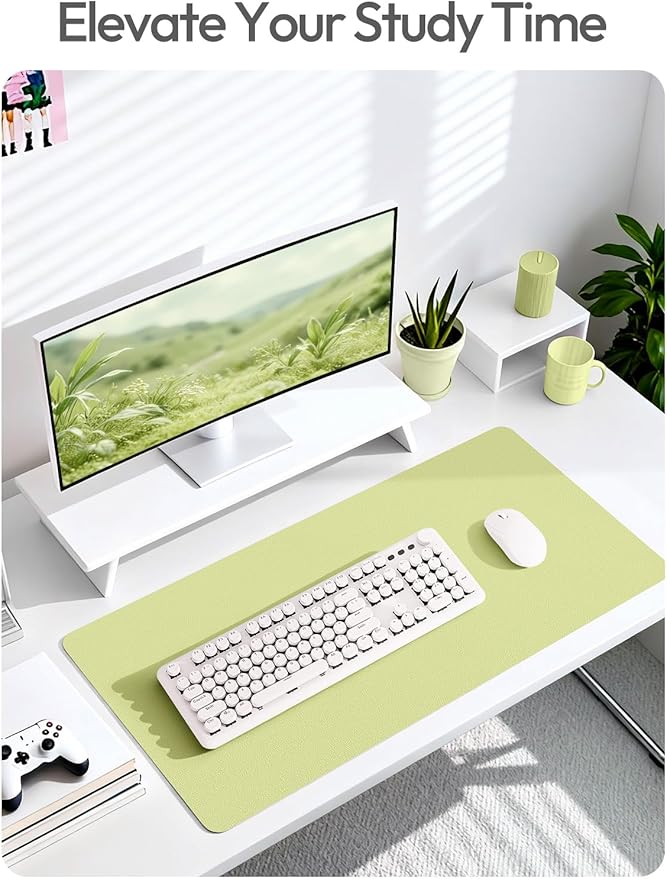 YSAGi Leather Desk Protector, Office Mat, Large Mouse Mat, Non-Slip PU Leather Blotter, Laptop Desk Mat, Waterproof Writing Pad for Office and Home (Peak Green, 31.5" x 15.8")