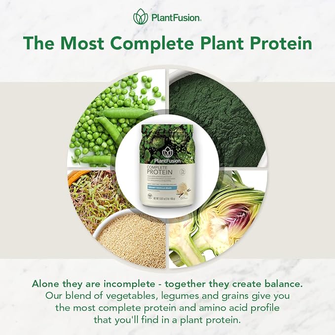 PlantFusion Complete Vegan Protein Powder - Plant Based Protein Powder With BCAAs, Digestive Enzymes and Pea Protein - Keto, Gluten Free, Non-Dairy, No Sugar, Non-GMO - Natural-No Stevia 0.93 lb