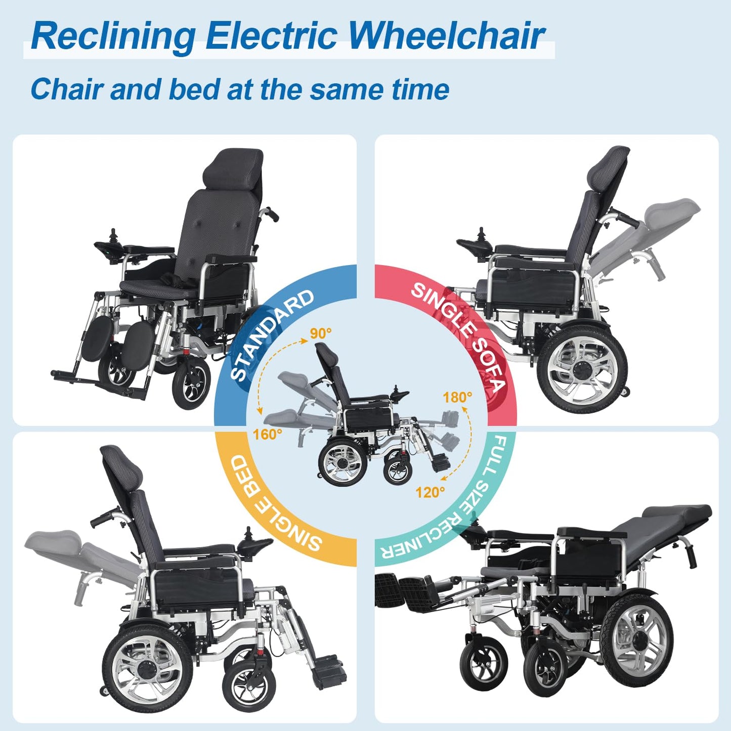 Reclining Foldable Electric Wheelchairs for Adults,Remote Control Electric Wheelchair,Lightweight Power Motorized Wheelchair,All Terrain Reclining Wheelchairs,Elder Mobility Aid-Airline Approved