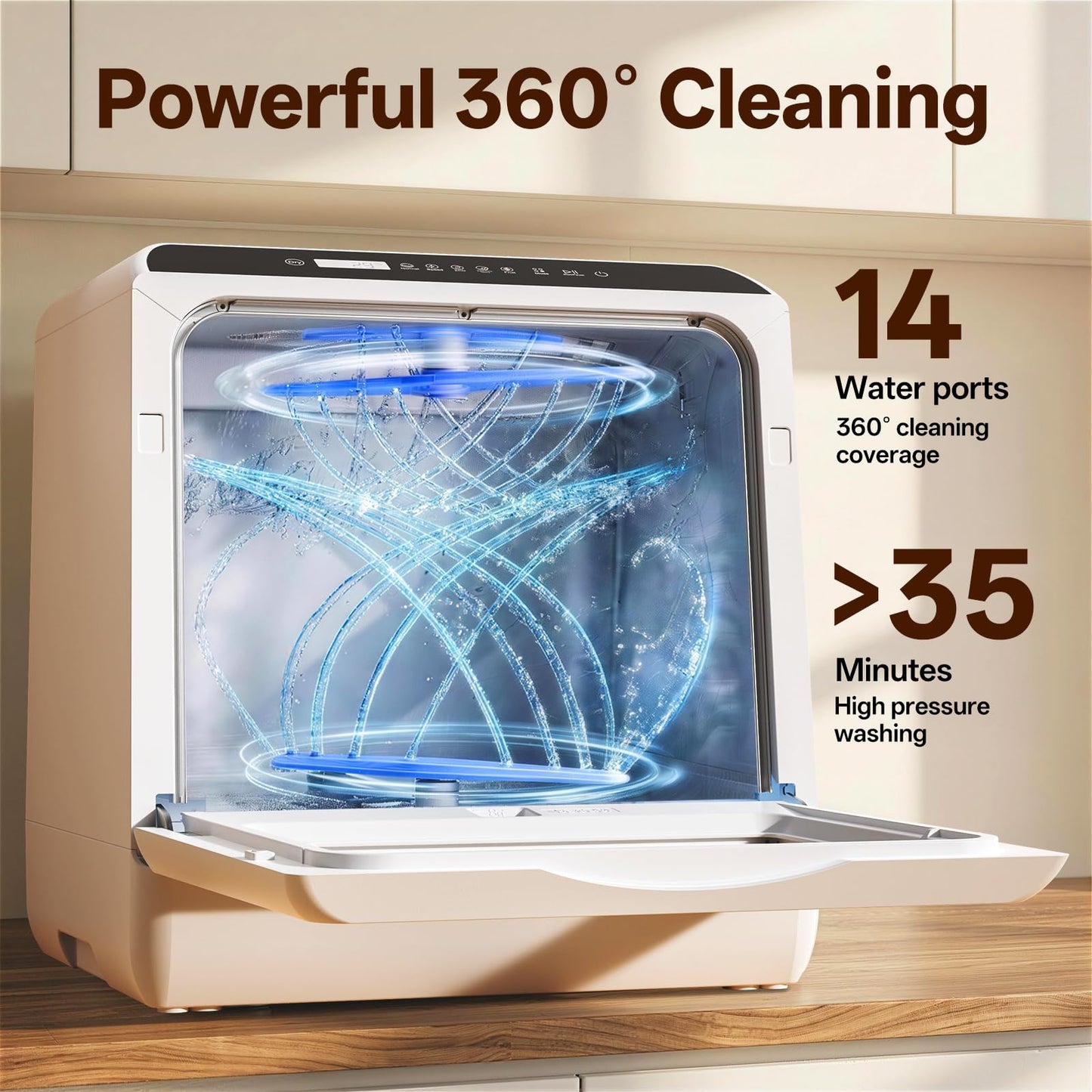 NOVETE Portable Countertop Dishwashers, Compact Dishwashers with 5L Built-in Water Tank & Inlet Hose, 5 Washing Programs, Baby Care, Air-Dry Function and LED Light for Small Apartments