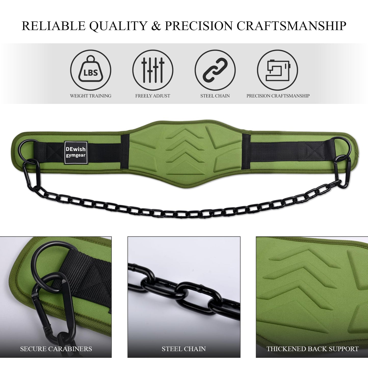 Weightlifting Belt with 41 IN Steel Chain Dip Belt for GYM Workout, Pull Ups, Crossfit, Weight Lifting, Squat, Training, Fitness (Military Green)