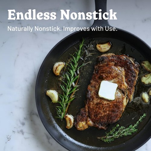 Flambo Skillet #10 - Pre-Seasoned 10-Inch Cast Iron Frying Pan - Naturally Non-Stick for Versatile Cooking