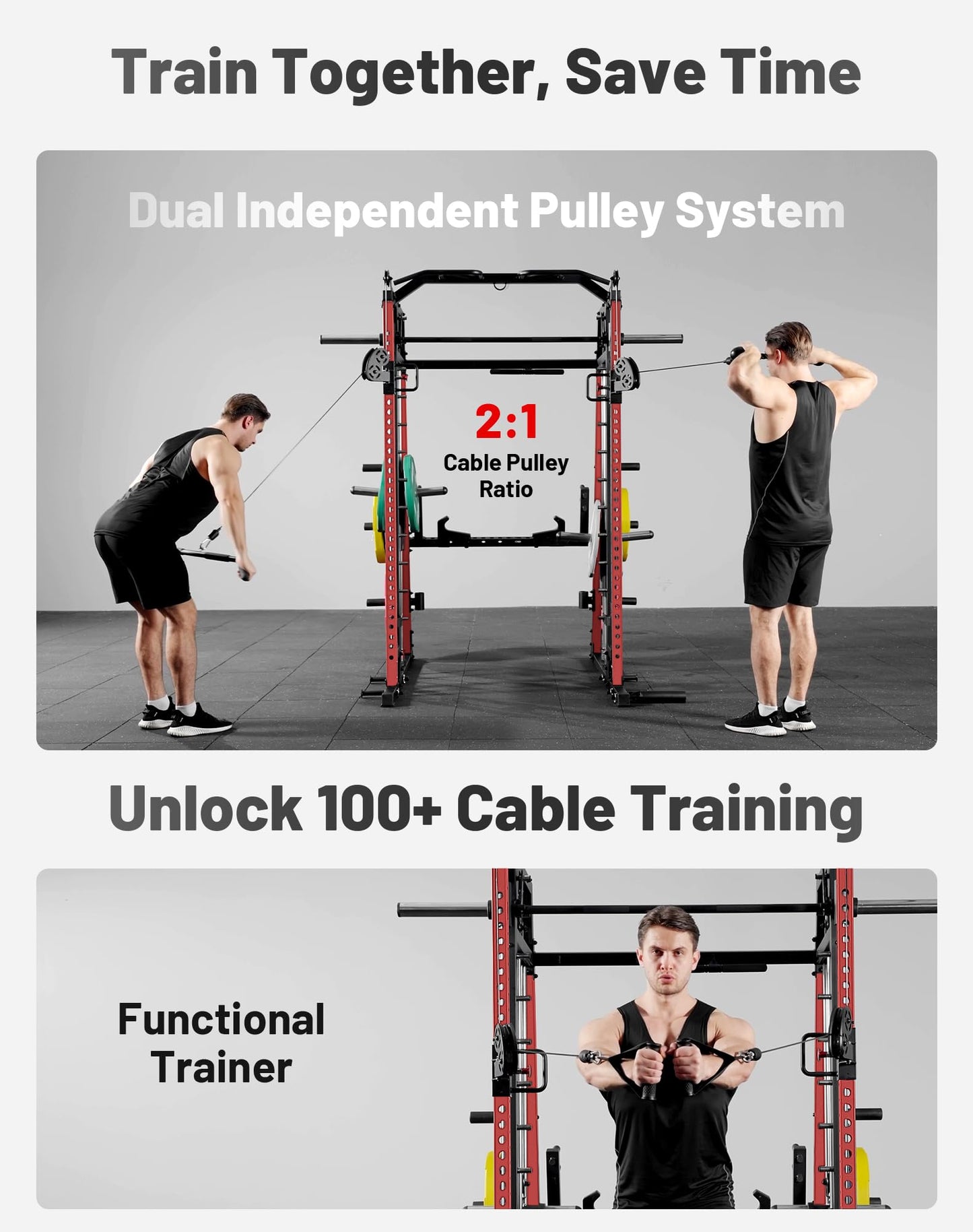 Mikolo Smith Machine, 2200lbs Squat Rack with LAT-Pull Down System & Cable Crossover Machine, Power Rack and Packages