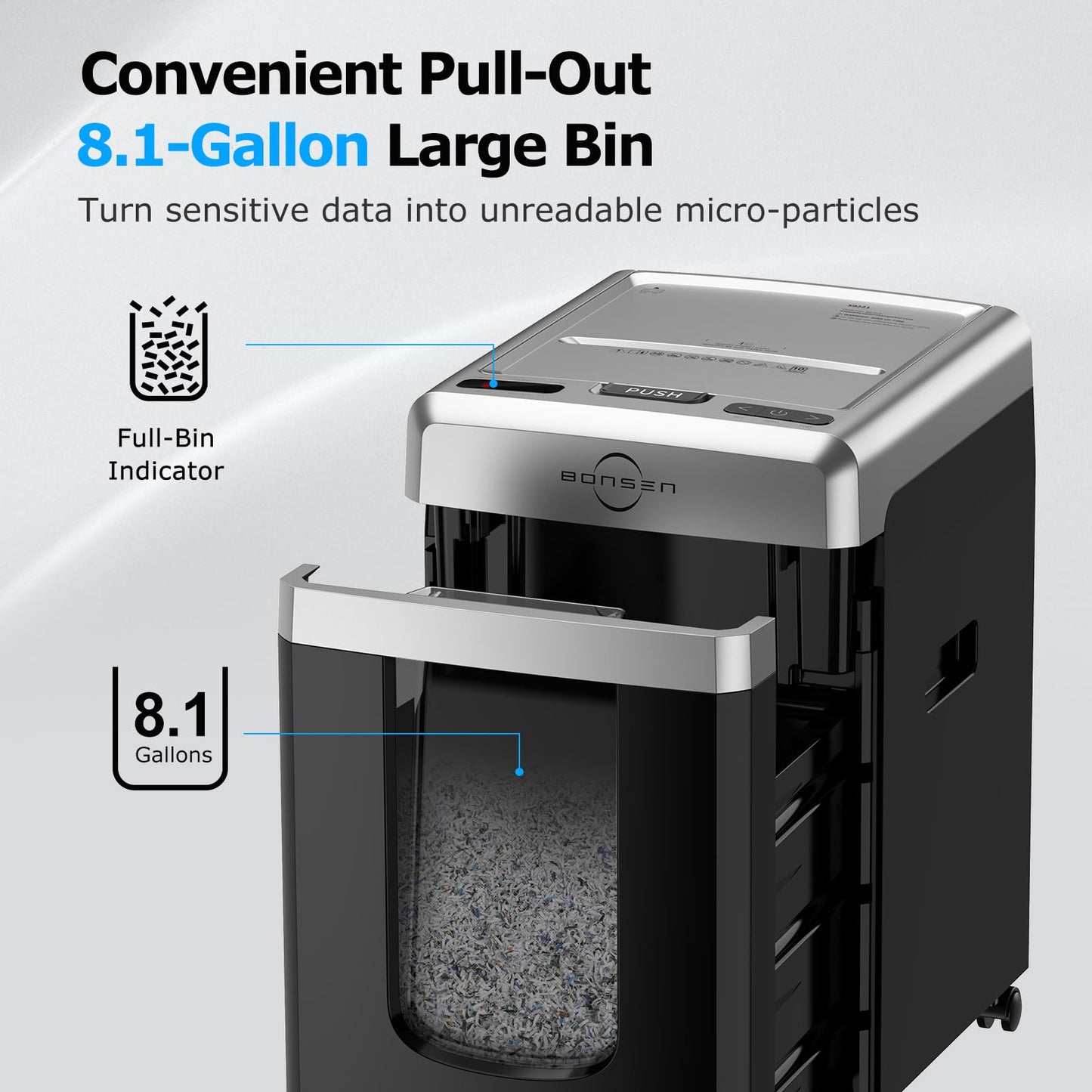 BONSEN 300-Sheet Auto Feed Paper Shredder, P-5 High Security Heavy Duty Shredders for Office Use, 60 Minutes Non-Stop Micro Cut Shredding, 8.1-Gal Pullout Bin, 58dB Quiet Large Paper Shredder (S9221)