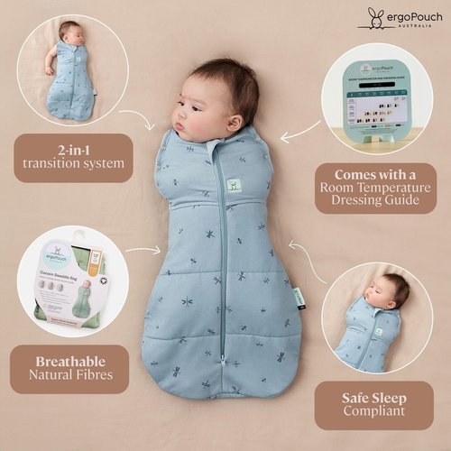 ergoPouch Cocoon Swaddle Sack 0.2 TOG - Gentle Snug Fit Baby Sleep Sack for Calm Sleeping (3-6 Months, Blush Leaf)