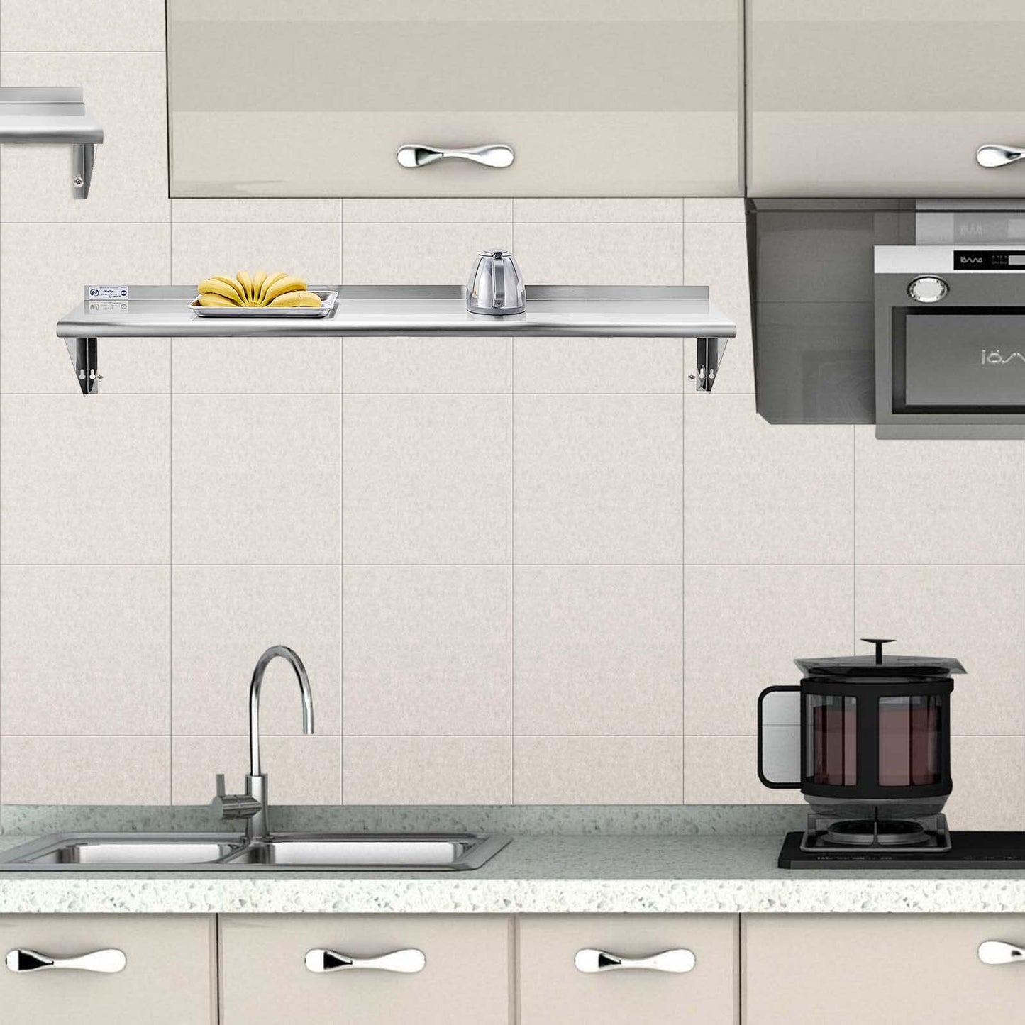 Hally Stainless Steel Shelf 12 x 72 Inches 345 lb, NSF Commercial Wall Mount Floating Shelving for Restaurant, Kitchen, Home and Hotel