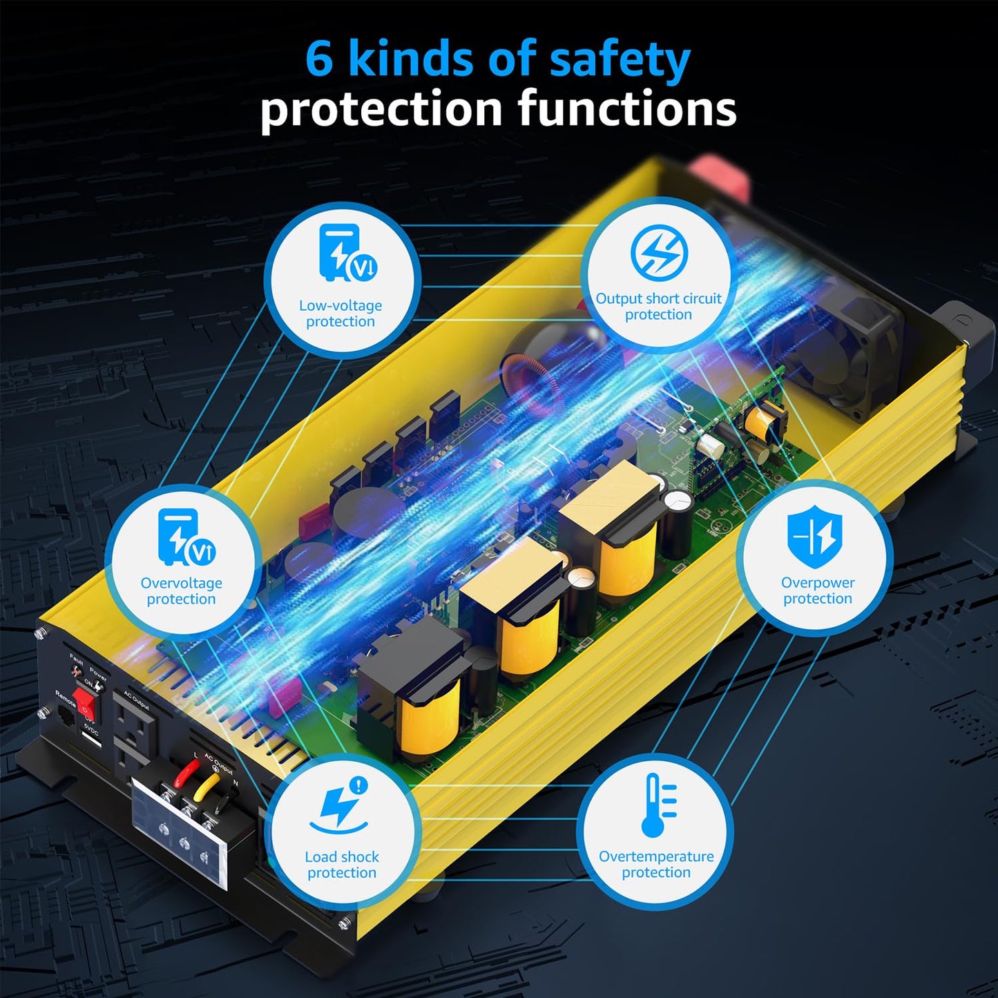 XWJNE 3000W Pure Sine Wave Power Inverter 12V DC to 120V AC Converter with LED Display and Remote Controller for Home, RV, Truck, Off-Grid Solar Power