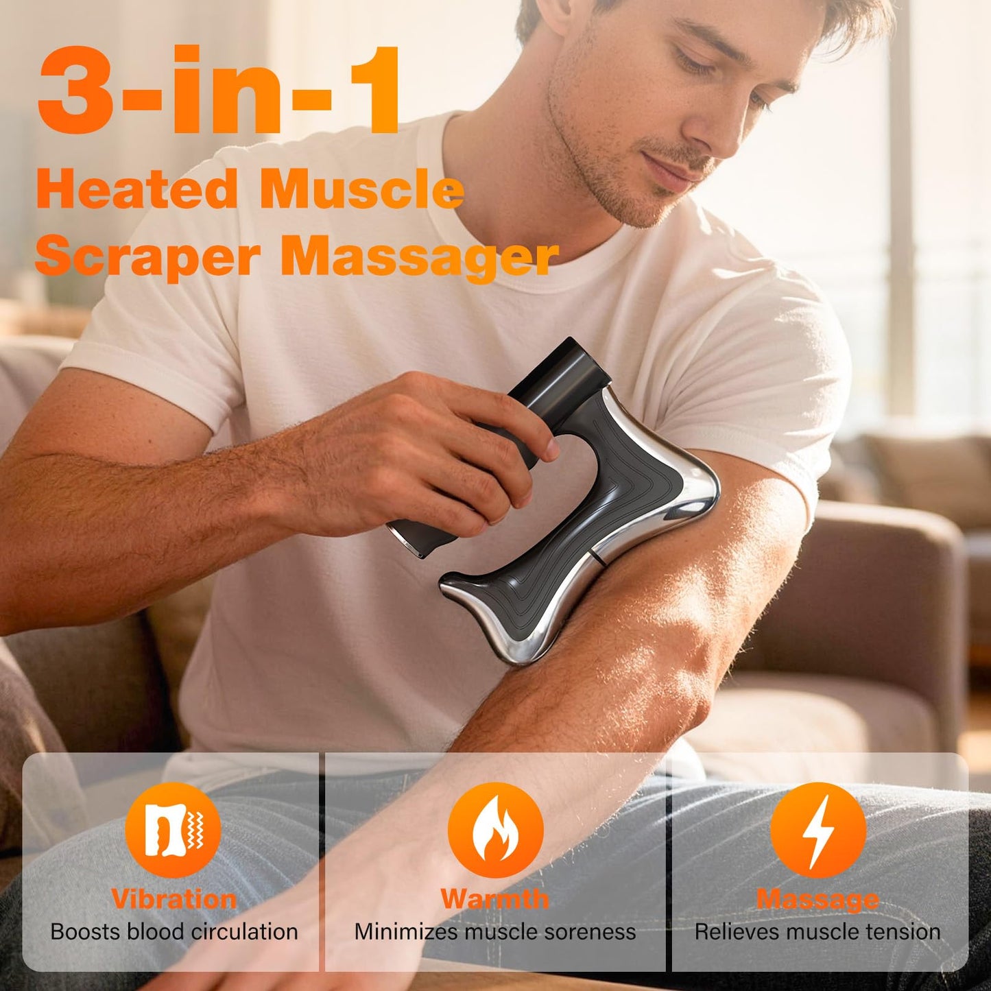 Lalovin Heated Muscle Scraper Tool, 3-in-1 Multifunctional Fascia Knife Massage with Heat & Vibration, Portable Smart LED Electric Gua Sha Massage Tool for Full Body Relax