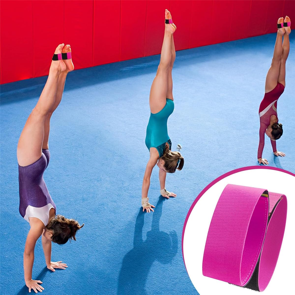 Foot Straps for Gymnastics, 2 Pairs Gymnastics Sticky Toes Tumbling Trainer Aid Elastic Foot Bands, Back Handspring Trainer Cheerleading Dance Gymnastics Training Equipment for Girls Boys Practice