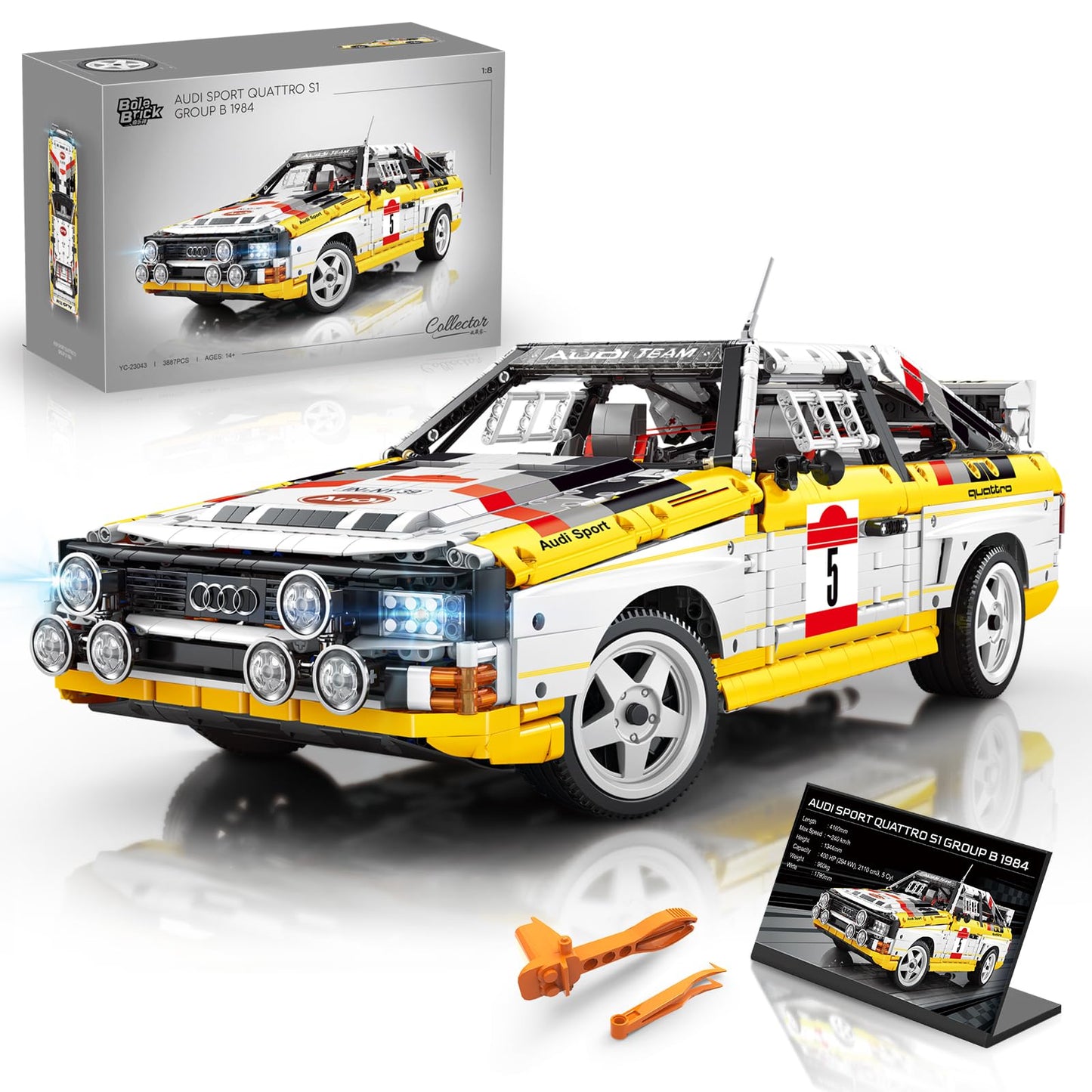Audi Sport Quattro S1 Model Car Building Kit, 1/8 Scale Audi Officially Licensed Compatible with Techinc Car, Collectible for Adults, Home Office Décor Gift for Racing Fans Age 14+ (3,887 PCS)
