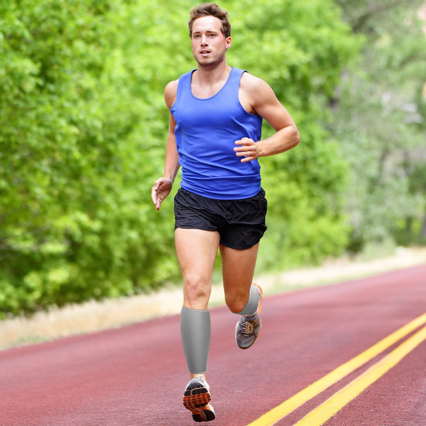 Chivao 2 Pairs Calf Brace Adjustable Shin Splint Support Lower Leg Compression Wrap Calf Sleeves for Men Women Pain Relief, Increases Circulation Reduces, Muscle Swelling(Gray, Black)