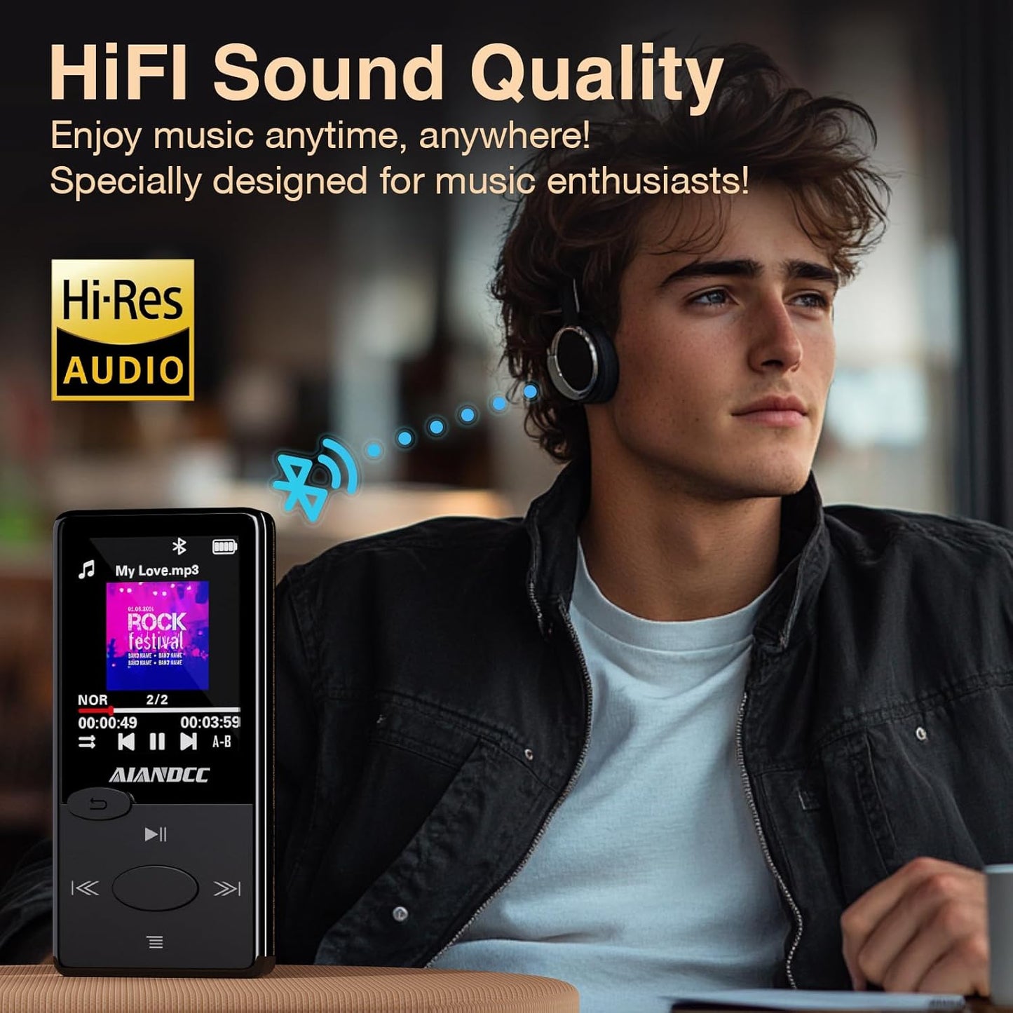 Aiandcc 64GB Mp3 5.3 Mp3 Player with Bluetooth HiFi Sound, Player with FM Radio, Mini Music Player for Kids Adults