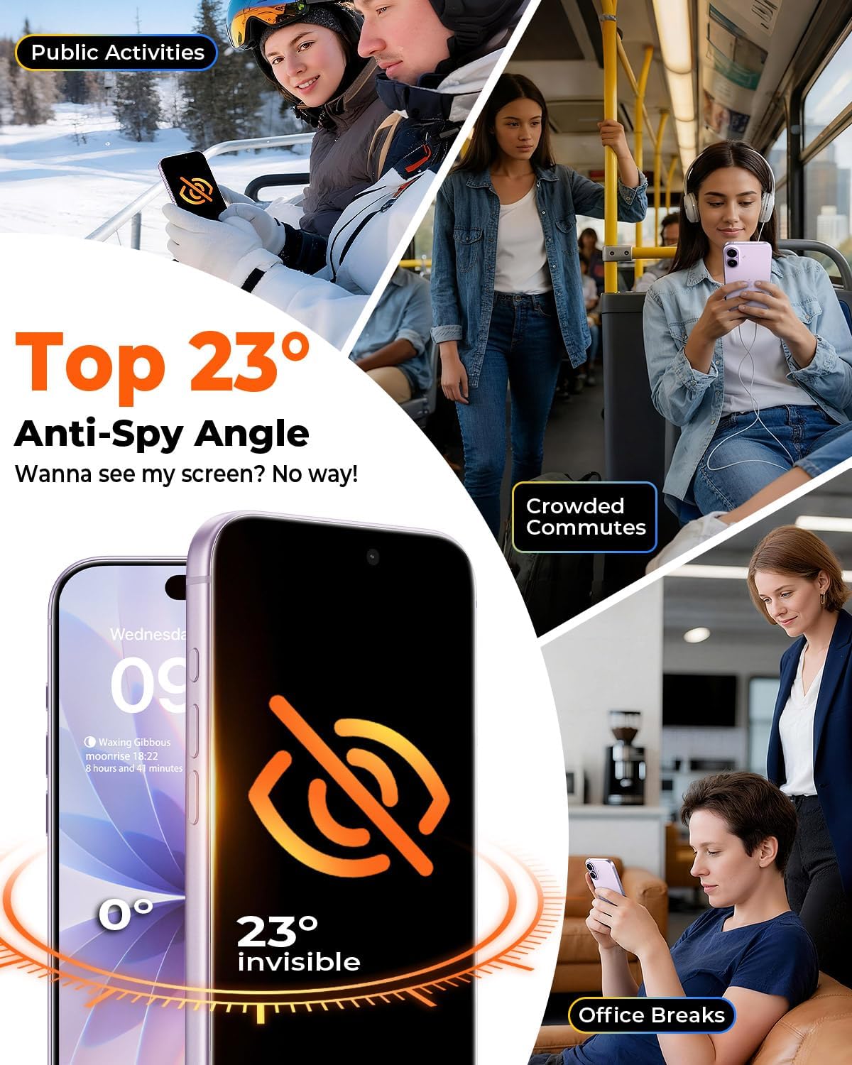 9H+ 2+2 Packs 17 Bubble][10X 17 6.3" MRGLAS TOP Glass for iPhone Privacy Screen Protector with Camera Lens Protector