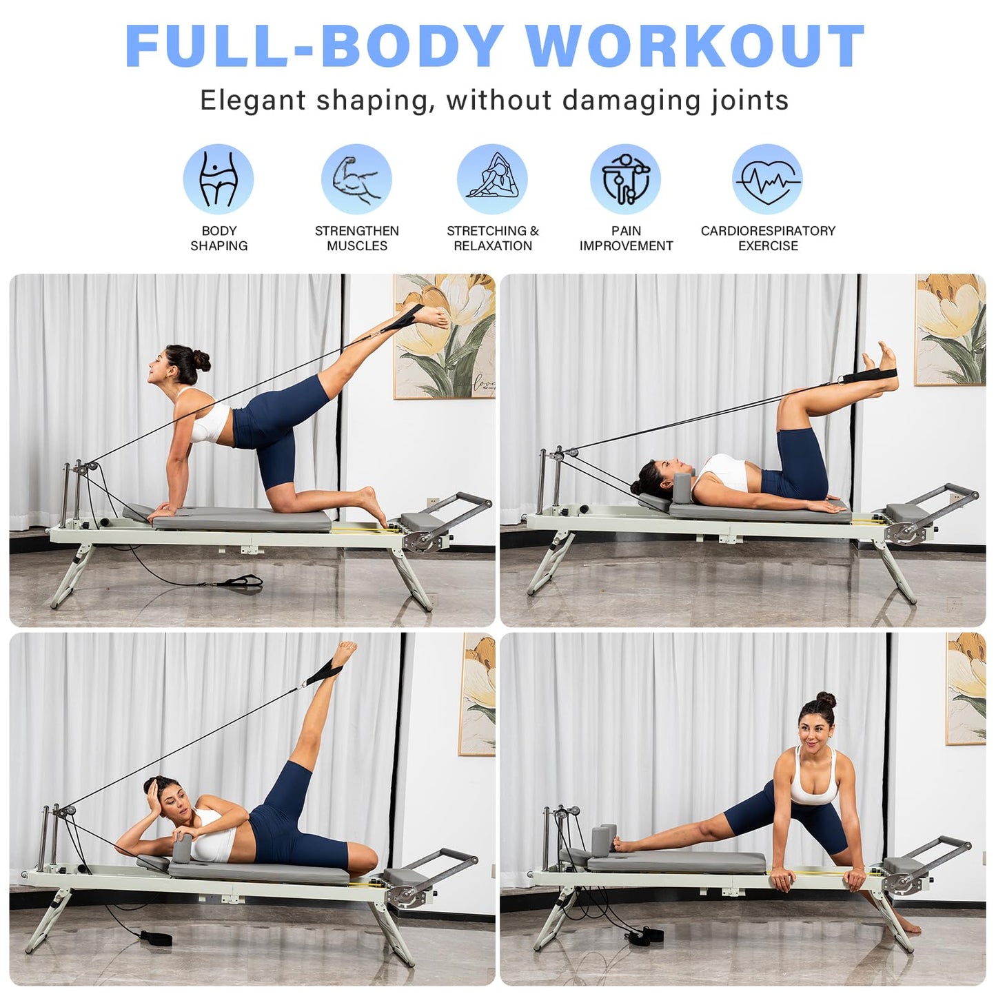 HOWHAI Reformer Pilates Machine, Foldable Pilates Reformer with Jump Board, Pilates Equipment for Home Gym Studio Use with 153 lbs Adjustable Resistance (400lbs Capacity)