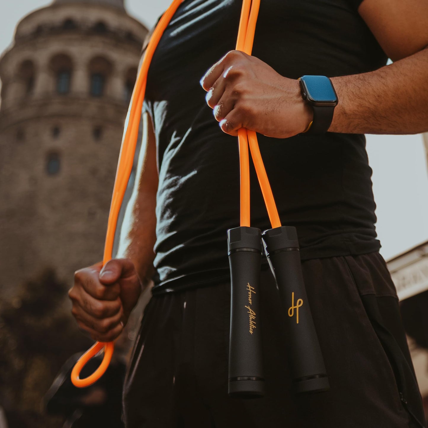 Honor Athletics,WEIGHTED 1.1lb HEAVY Jump Rope for High-Intensity and Strength Training,Adjustable 10ft PVC Rope with Ergonomic Grip, Ball Bearing, and Fitness,Designed for Adults and Kids (Black)