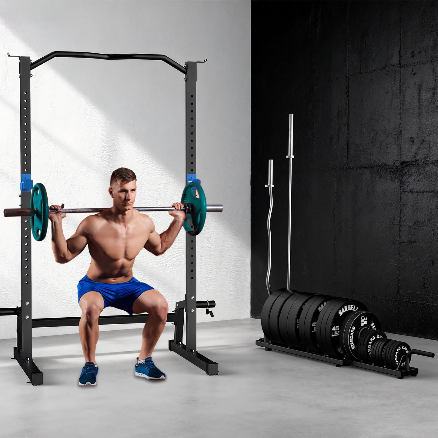 BEKING Horizontal Weight Plates Rack, Weight Rack for Weight Plates & Olympic Bars,Barbell Bumper Plate Holder with Handle and Rolling Wheels,Portable Gym Organizer with Fractional Weight Section for 1-Inch&2-Inch Plates