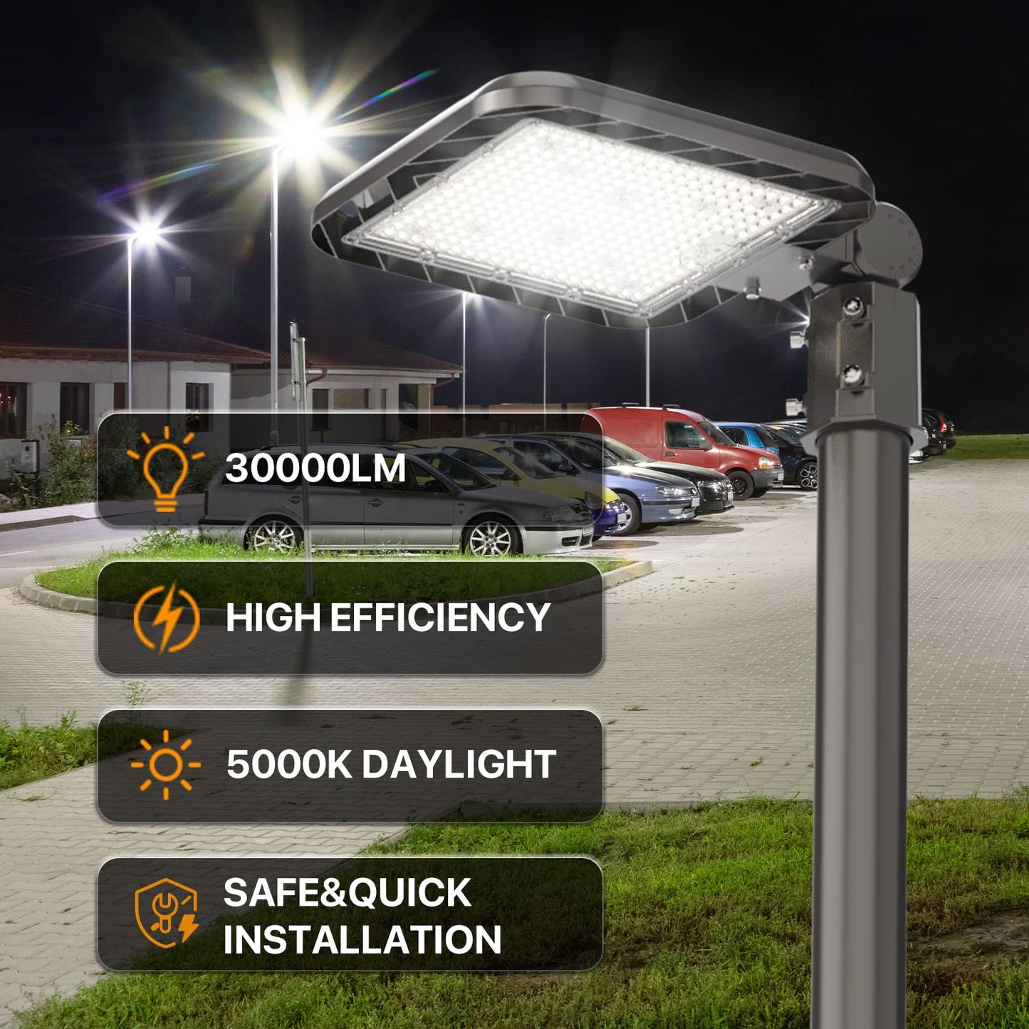 DEMILARE Parking Lot Lights 200W 2Pack 30000LM(150LM/W) Dusk to Dawn Outdoor LED Shoebox Light Slip Fit Pole Mount IP65 Waterproof 120-277V Commercial Street Area Lighting for Roadways, Backyard