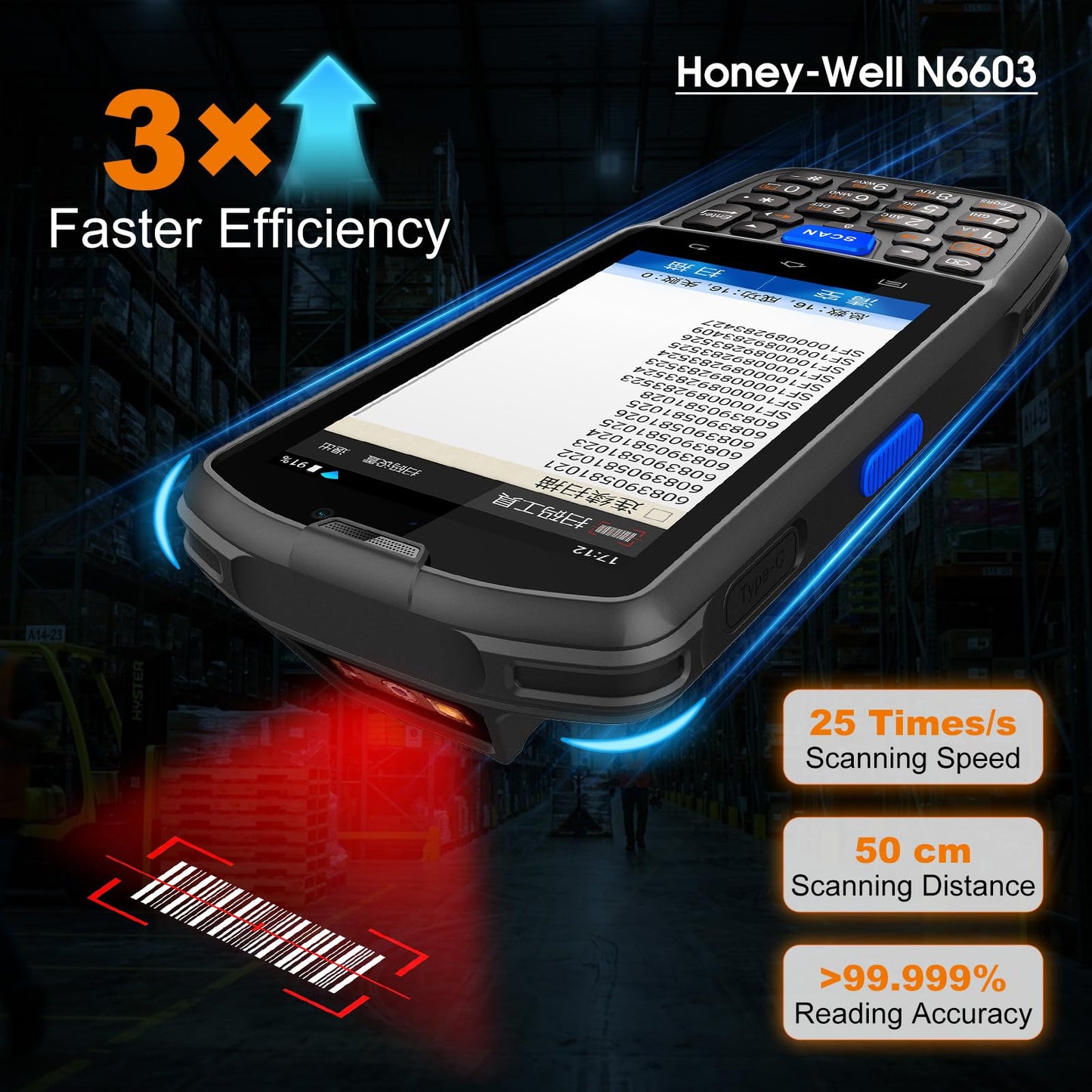 FARSET F7 Android 14 Barcode Scanner PDA, HW-N6603 1D/2D/QR Scan Engine, NFC, 5000mAh Removable Battery, IP67 Rugged for Warehouse & Logistics, 2026