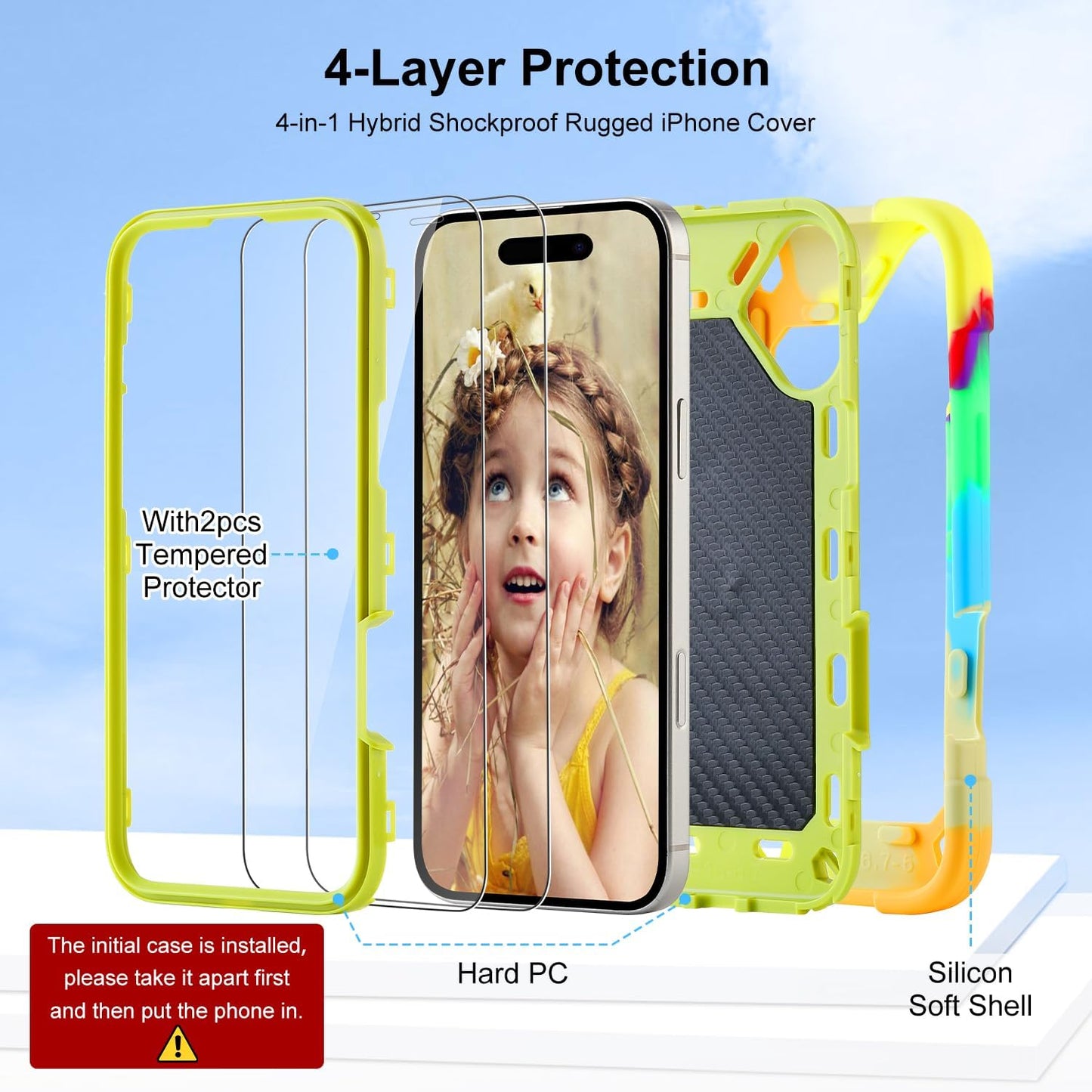Cookiver 16 6.1 inch for iPhone Case - Heavy Duty Shock Resistant Military Grade Rugged Case with Ring Stand, Glass