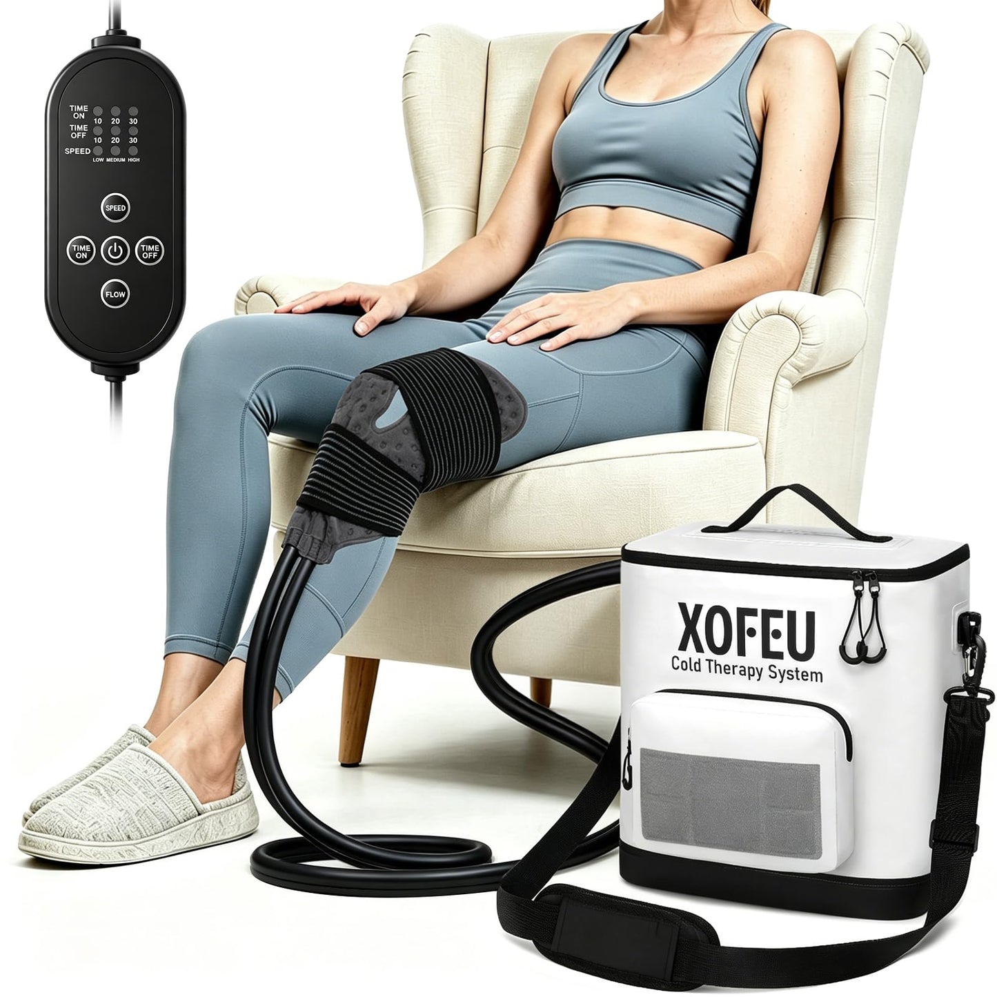 Ice Machine for Knee After Surgery, Program Timer Cold Therapy for Knee Replacement, FSA Eligible HSA, 19Qt Cryotherapy System for ACL, TKR & Sports Training Recovery, Pain Relief, Reduce Swelling