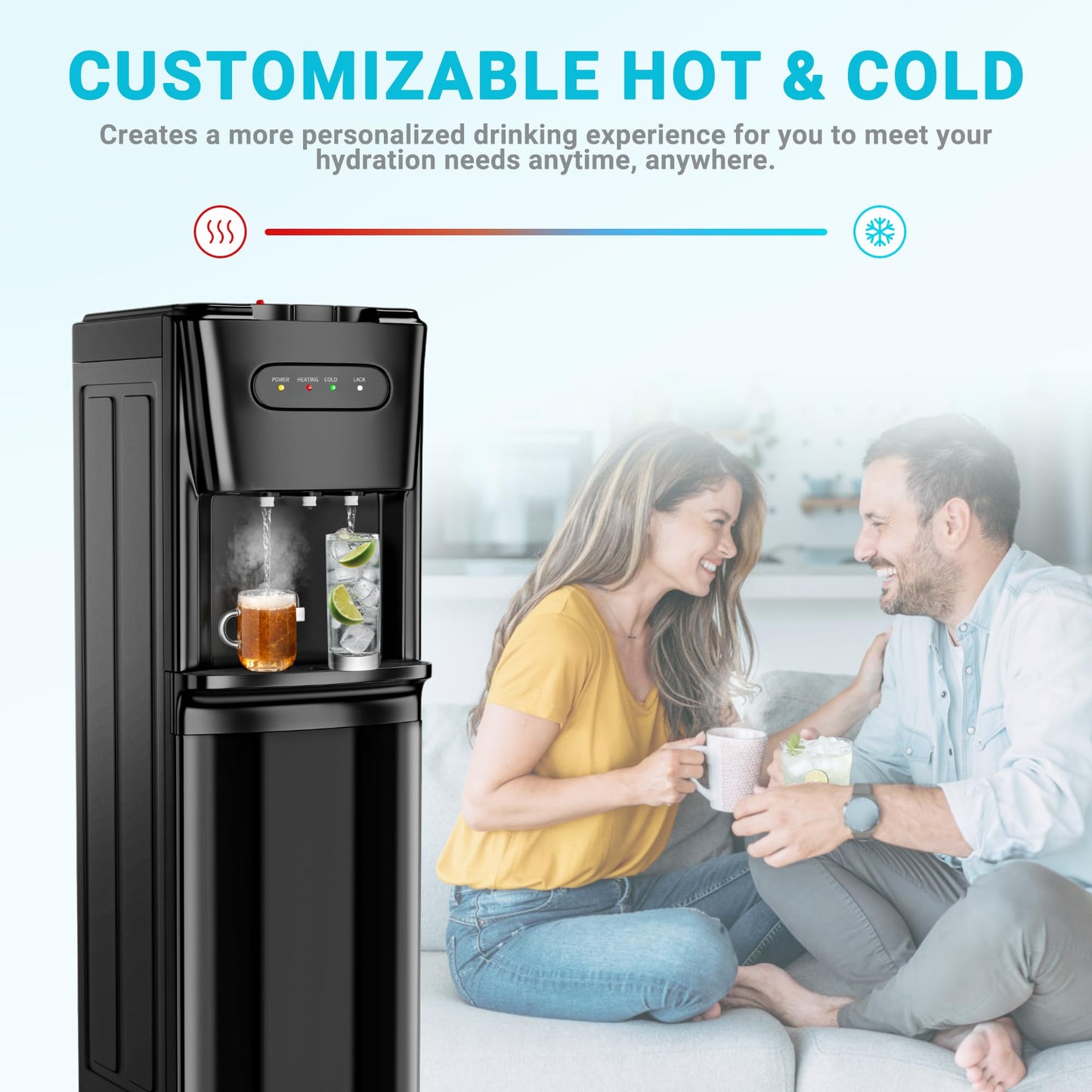 Manastin Bottom Loading Water Cooler Dispenser，3 Temperature Settings - Hot, Cold & Room, Empty Bottle Indicator, Child Safety Lock, Ideal for Office, Home, Living Room, Matte Black