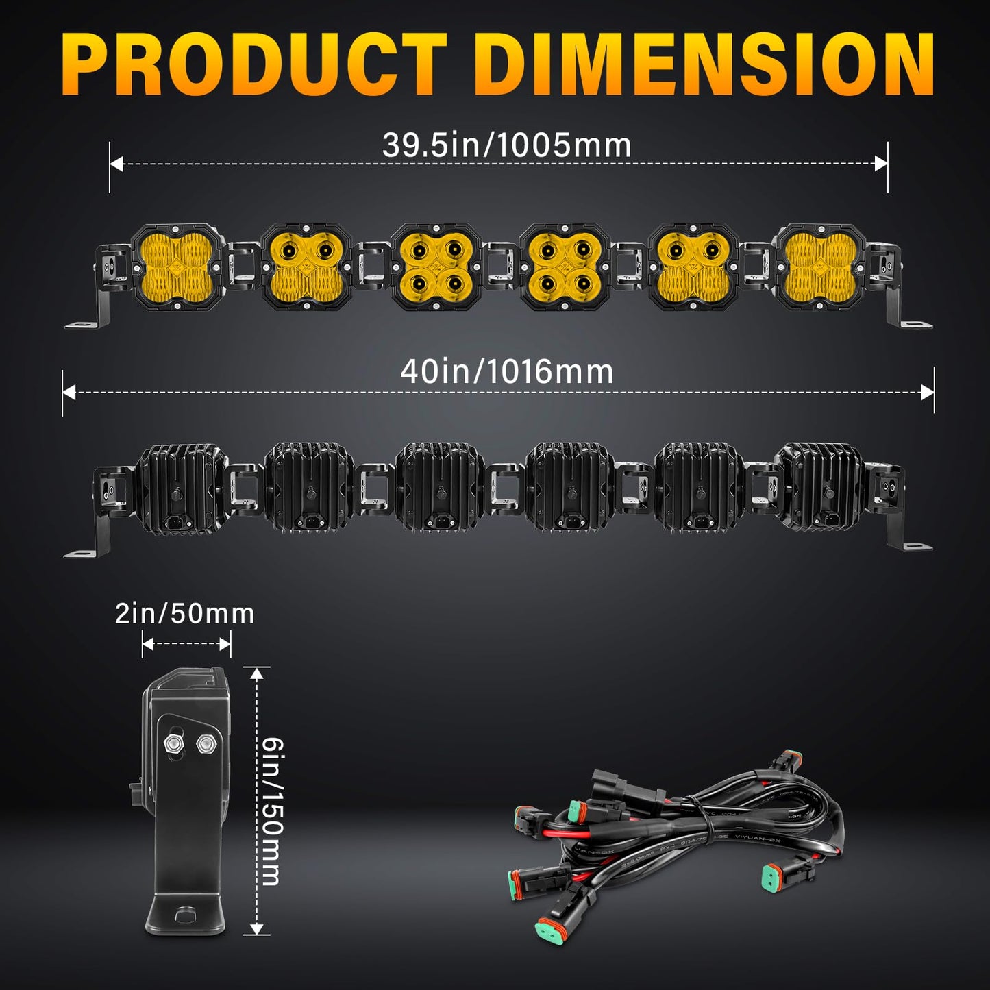 SKYWORLD 6 Pcs Yellow Cube LED Pod Light, 4 Inch 30W Spot Flood Combo Beam Work Lights,3530K Car Off-Road Driving Lamp for ATV, UTV, 4x4, Tractor,Truck,Motorcycle