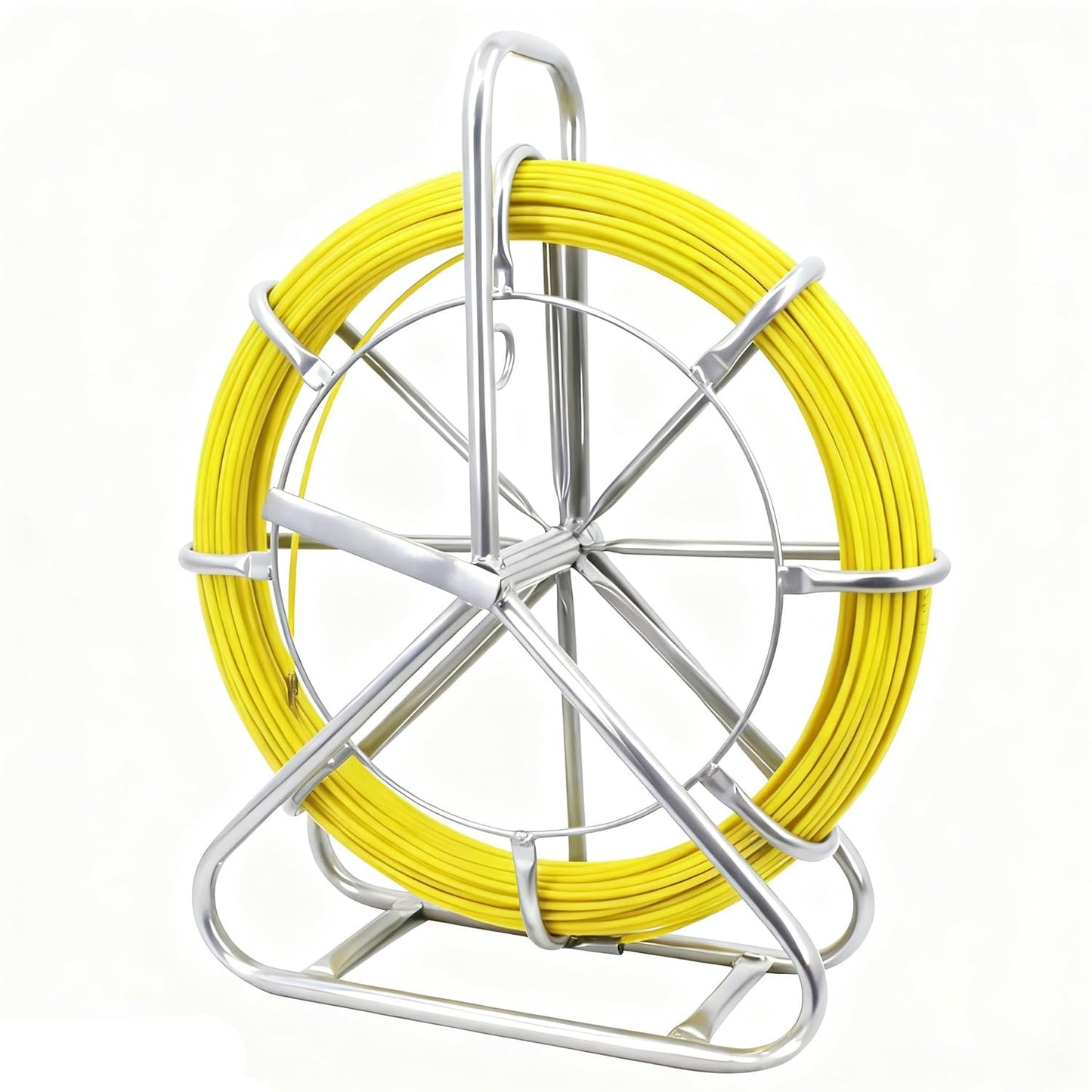 6mm (1/4") x 500ft (152M) Fiberglass Duct Rodder, Heavy-Duty Electrical Fish Tape Cable Puller with Durable Steel Reel Stand & Cage Wheel, Wire Running Rod for Conduit Installations