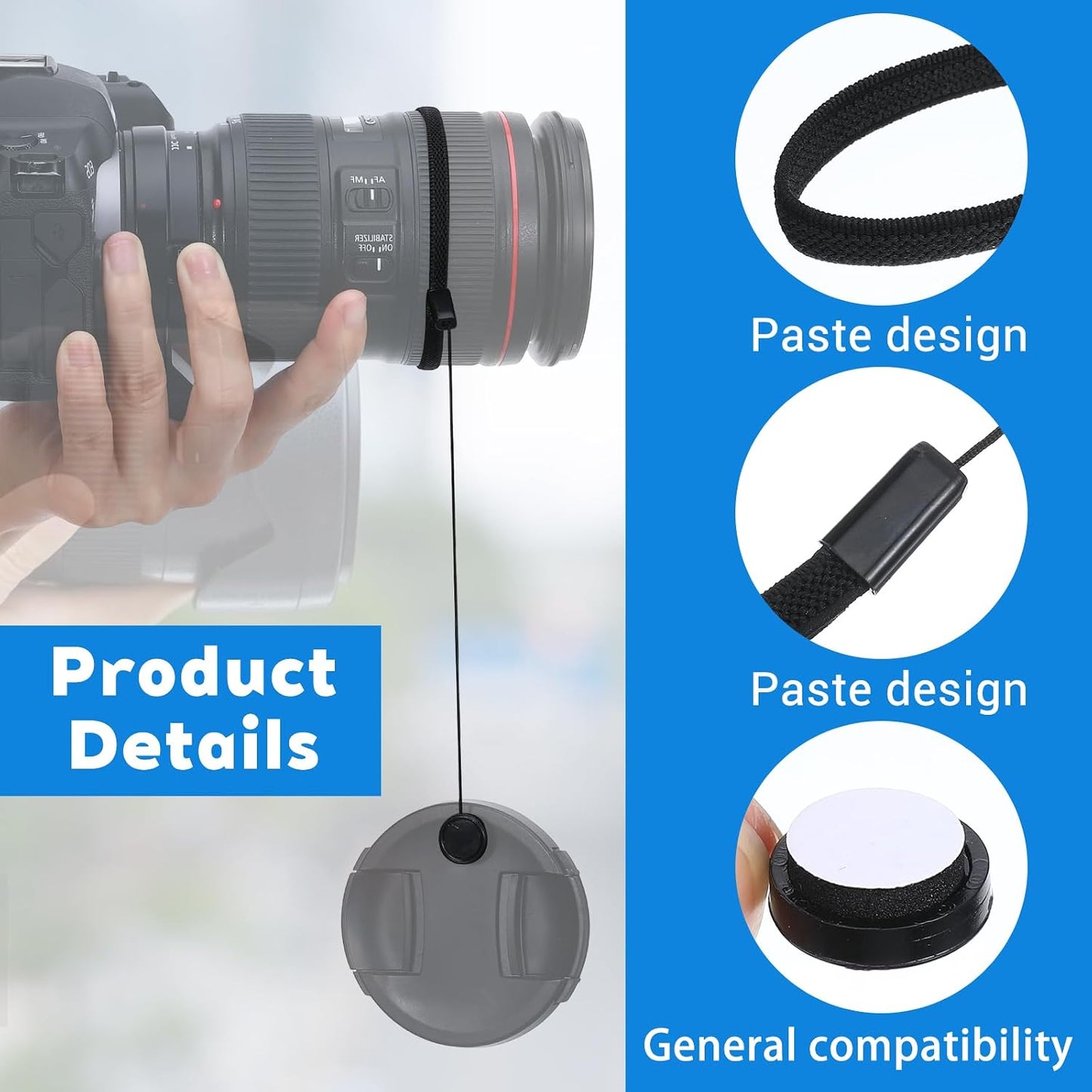 Jxiwfvl 5 Pack Lens Cap Leash, Lens Cap Keeper, Camera Lenses Caps Leash with Elastic for Mirrorless Camera Lenses