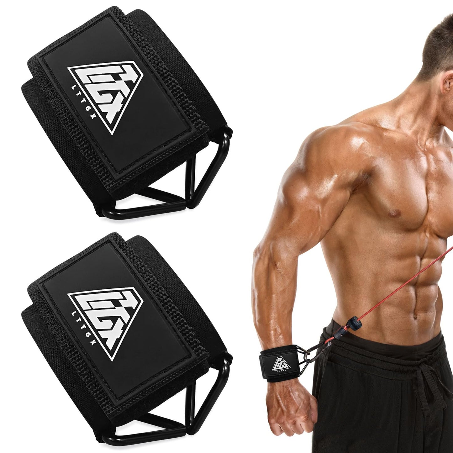 LTTGX Wrist Cuffs for Cables Gym, Adjustable Wrist Straps for Cable Machines Lifting Neoprene Padded